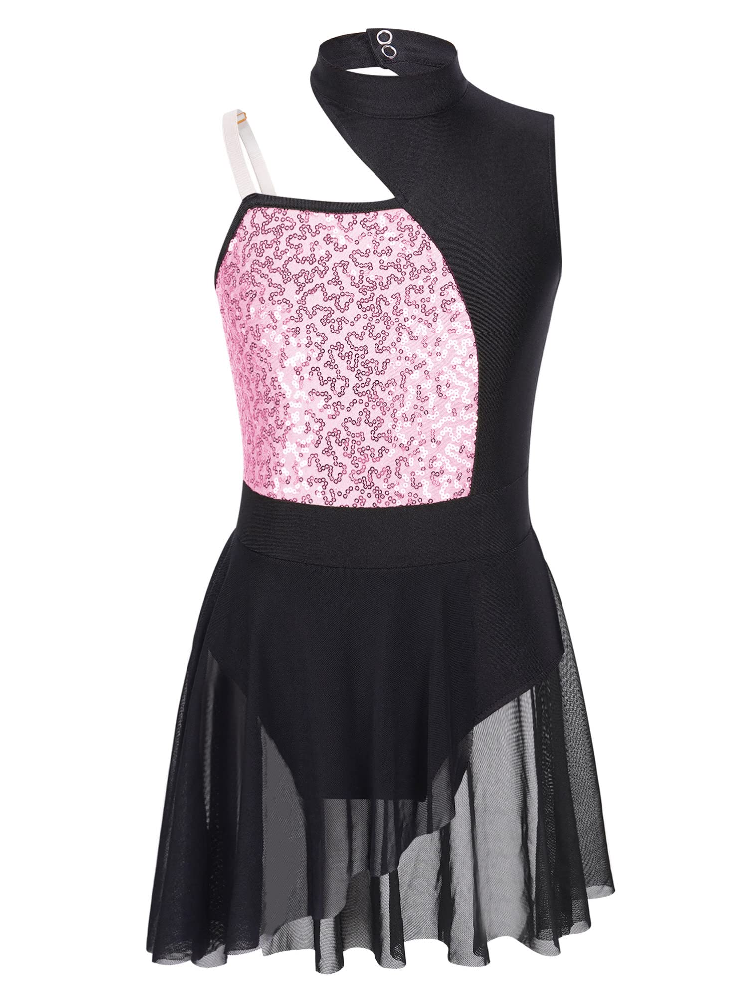 CHICTRY Girls' Sparkling Sequins Ballet Lyrical Latin Dance Dress - Sleeveless Asymmetrical Contemporary Costume for Performances, Recitals & Competitions
