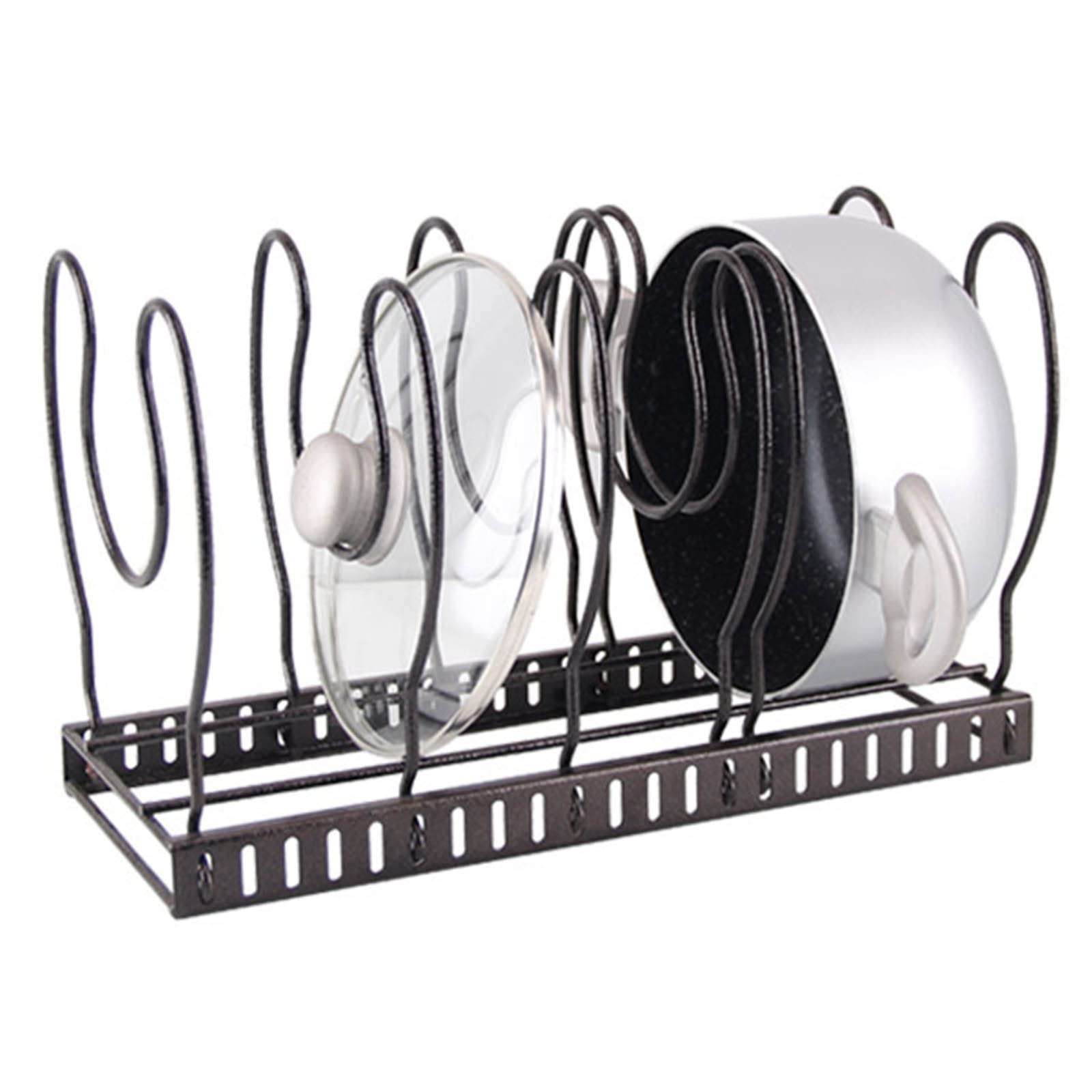5-Tier Adjustable Wrought Iron Pot Cover Storage Rack - Multifunctional Telescopic Kitchen Shelf for Pots & Pans (Bronze, 23.2×38cm) | Space-Saving Organizer for Small Kitchens & Countertops