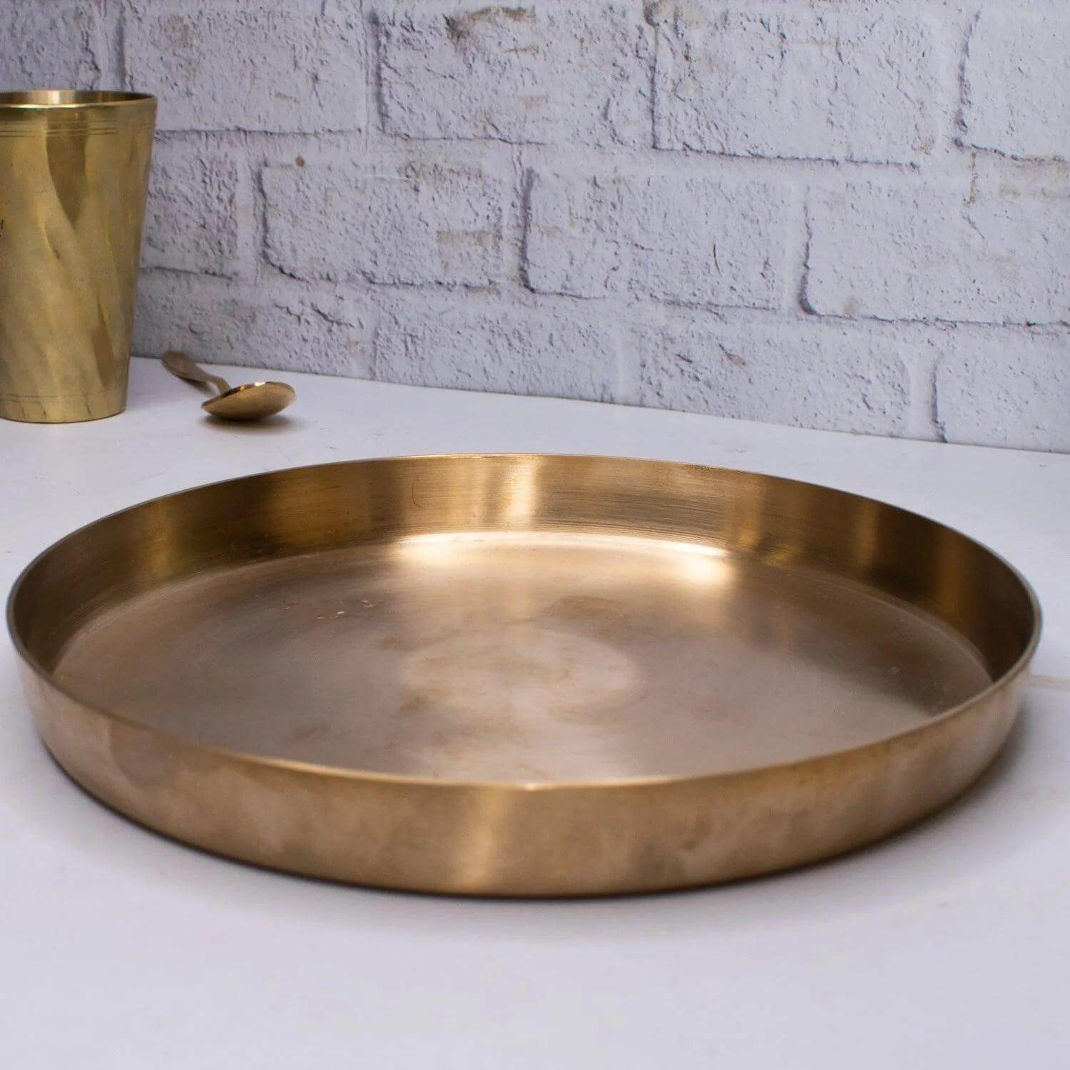 Kansa Thali Matt Finish Medium - Authentic Indian Bronze Plate for Healthy Eating & Ayurvedic Cooking | Perfect for Serving Meals, Traditional Dining & Home Decor