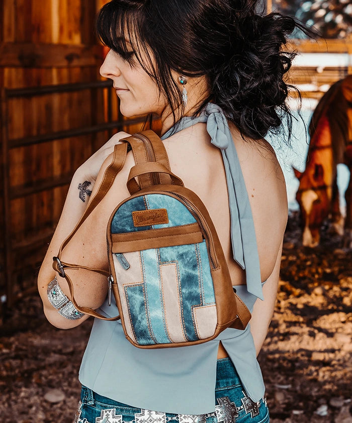 Wrangler Denim Textured Sling Bag for Men & Women - Stylish Crossbody Shoulder Bag for Travel, Hiking, and Everyday Use