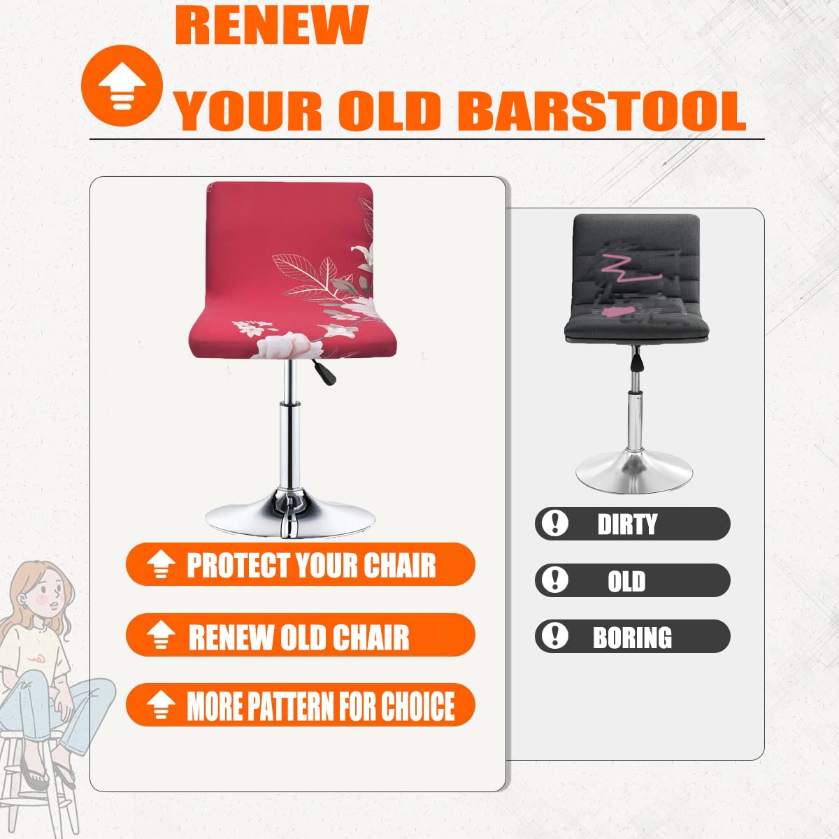 Stretch Slipcover Chair Protectors for Short Back Chairs & Bar Stools - 20-Pack Elastic Chair Covers - Perfect for Dining Room, Kitchen, Office & Outdoor Use