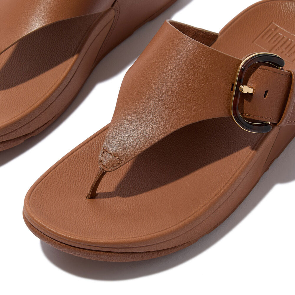 FitFlop Lulu Resin Buckle Leather Sandals for Women - Comfortable & Stylish Deep Tan Casual Footwear - Perfect for Summer, Beach, and Everyday Wear