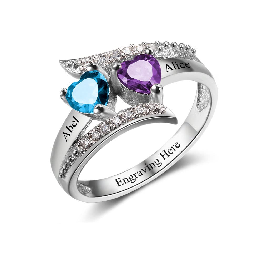 Custom Personalized Promise Rings for Women - 2 Birthstones Engraved Name Rings for Her, Mothers, Engagement & Anniversary Gifts | Perfect for Valentine's Day, Proposals & Special Occasions