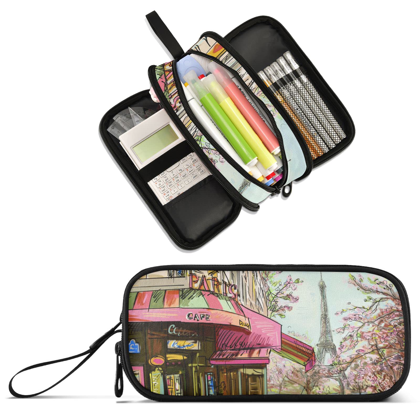 Romantic Paris Eiffel Tower Pencil Case - Large 3-Compartment Storage Pouch for Pens, School & Office Supplies | Perfect for Students, Teens & Adults | Great for School, Work, Travel & Gift Giving