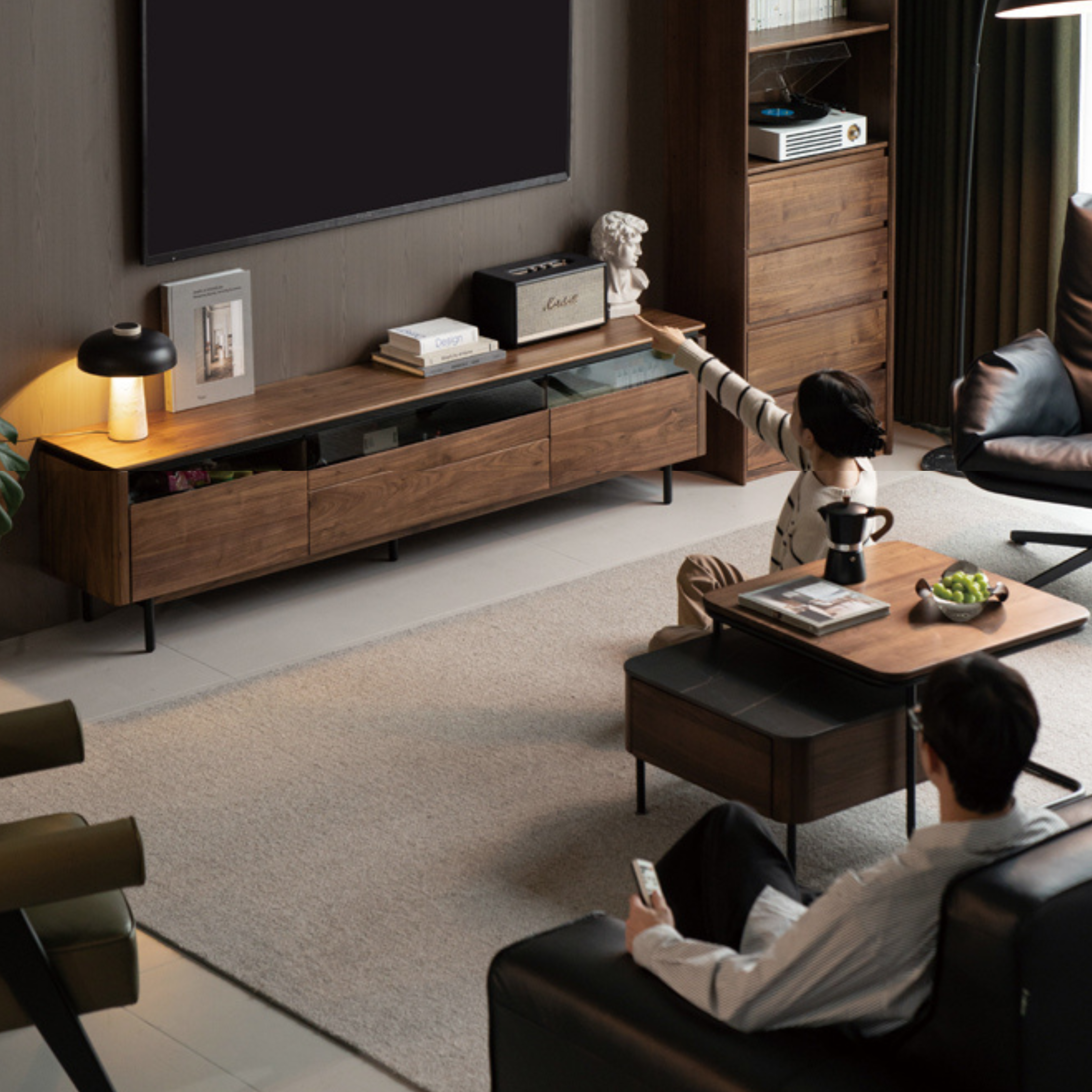 Premium Black Walnut Solid Wood TV Stand - Modern Entertainment Center with Storage Shelves for Living Room, Bedroom & Home Theater Setup
