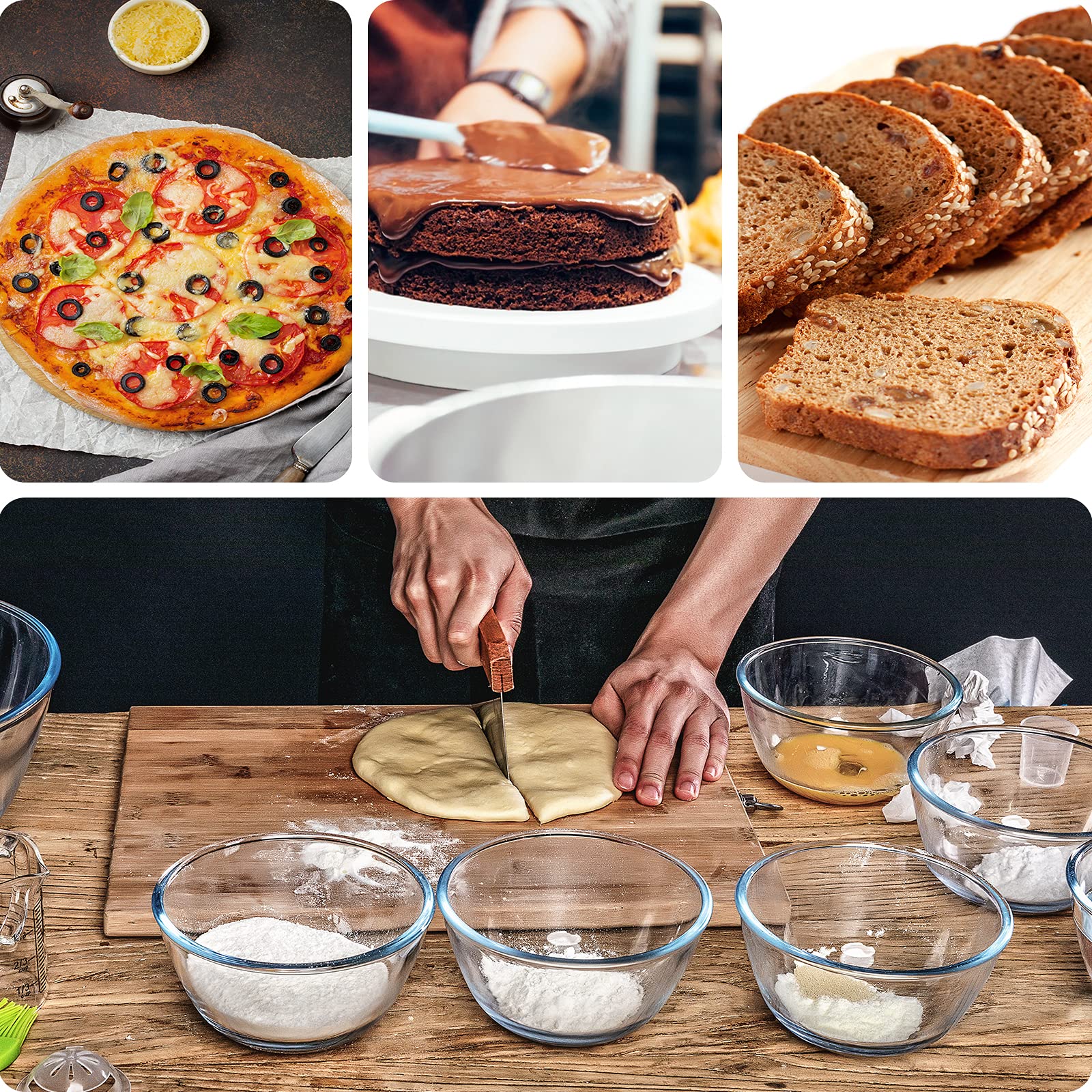 XPOOS 2 Slice Bread Cutter - Stainless Steel Cake Scraper with Ergonomic Wooden Handle for Baking, Pastry & Dough - Perfect for Professional Bakers & Home Chefs - Ideal for Slicing Cakes, Breads & Pastries