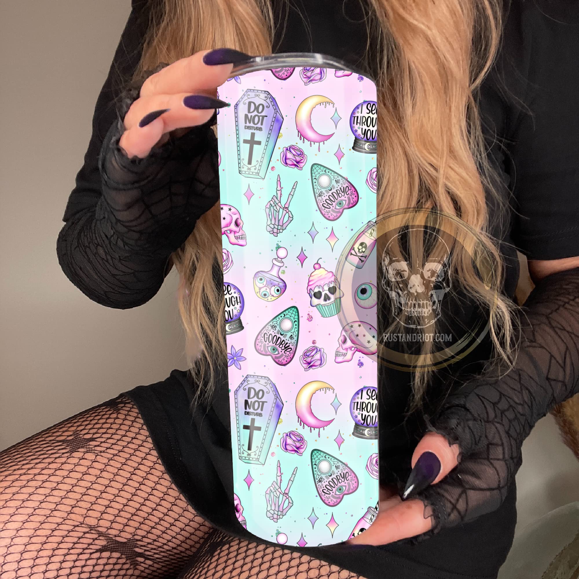 Pastel Goth 20oz Skinny Stainless Steel Tumbler with Lid & Straw - Insulated Double Wall Travel Mug for Women | Witchy Aesthetic Drinkware for Coffee, Tea & Cold Beverages - Perfect Spooky Gift for Halloween, Birthday & Goth Lovers