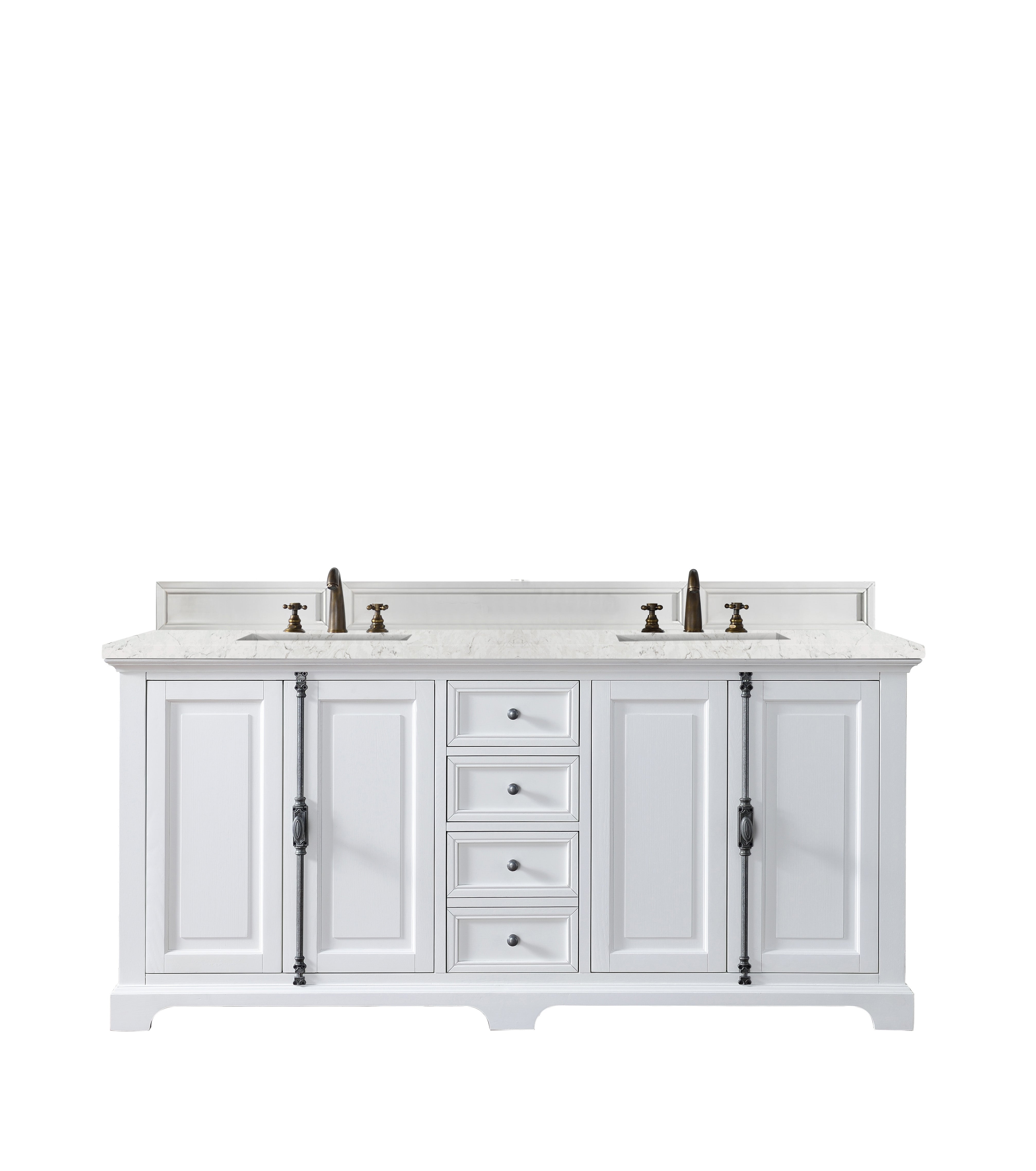 Providence 72 Inch Double Vanity Cabinet with 3CM Eternal Jasmine Pearl Quartz Top - Bright White Bathroom Vanity for Master Bath & Guest Bath Remodel