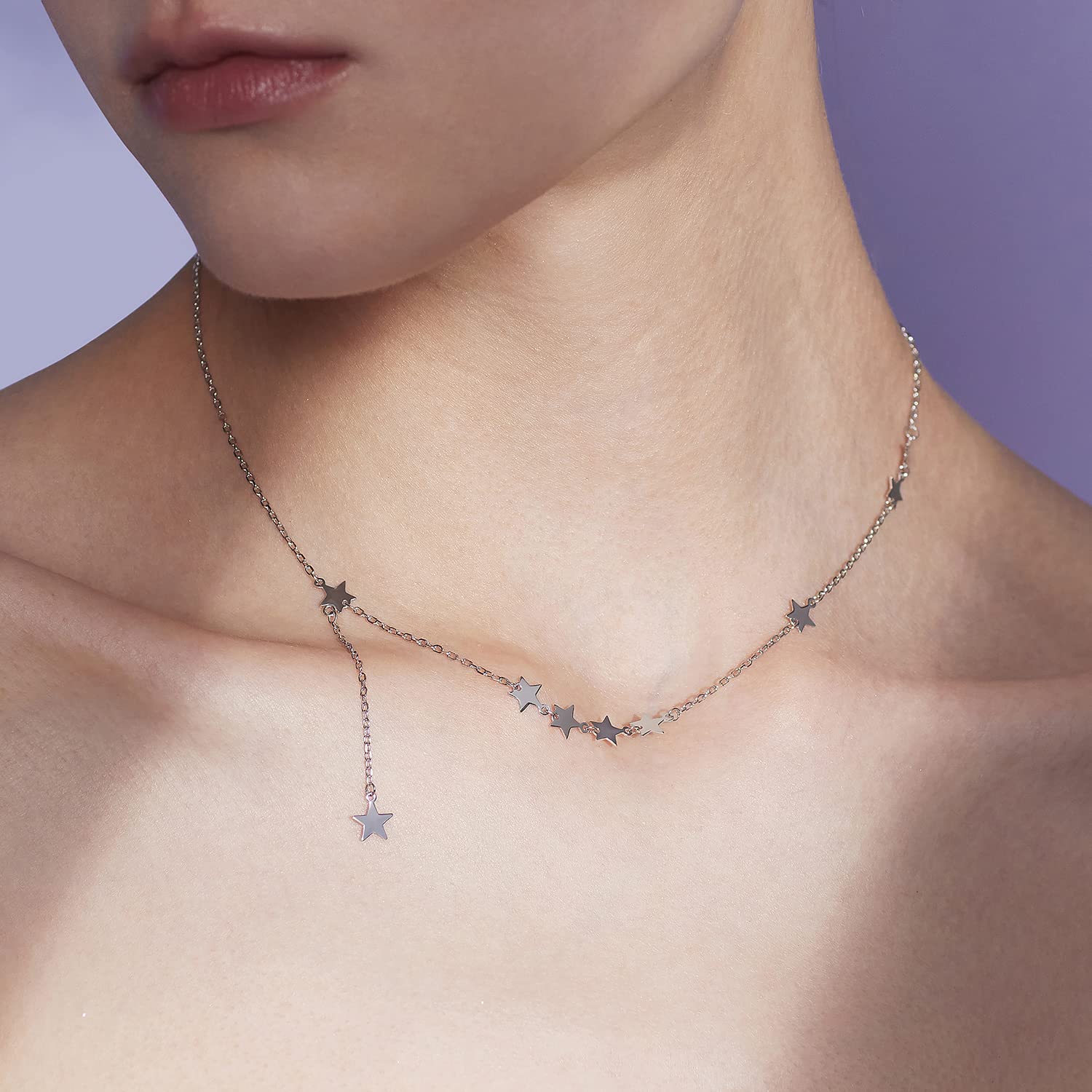 Trendy 925 Sterling Silver Layering Necklace Set for Women & Teen Girls - Adjustable 14-16 Inch Star Pendant Choker Necklace | Perfect for Layering, Everyday Wear, Gift Giving & Special Occasions