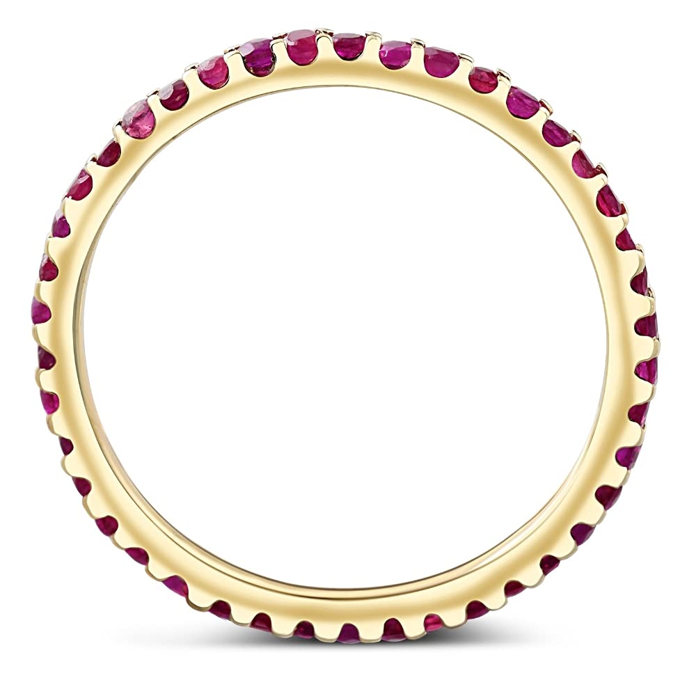 3/4 Carat Ruby Eternity Ring - 10K Yellow Gold Anniversary Wedding Band for Women - Perfect for Valentine's Day, Engagement, Anniversary & Special Occasion Gifts