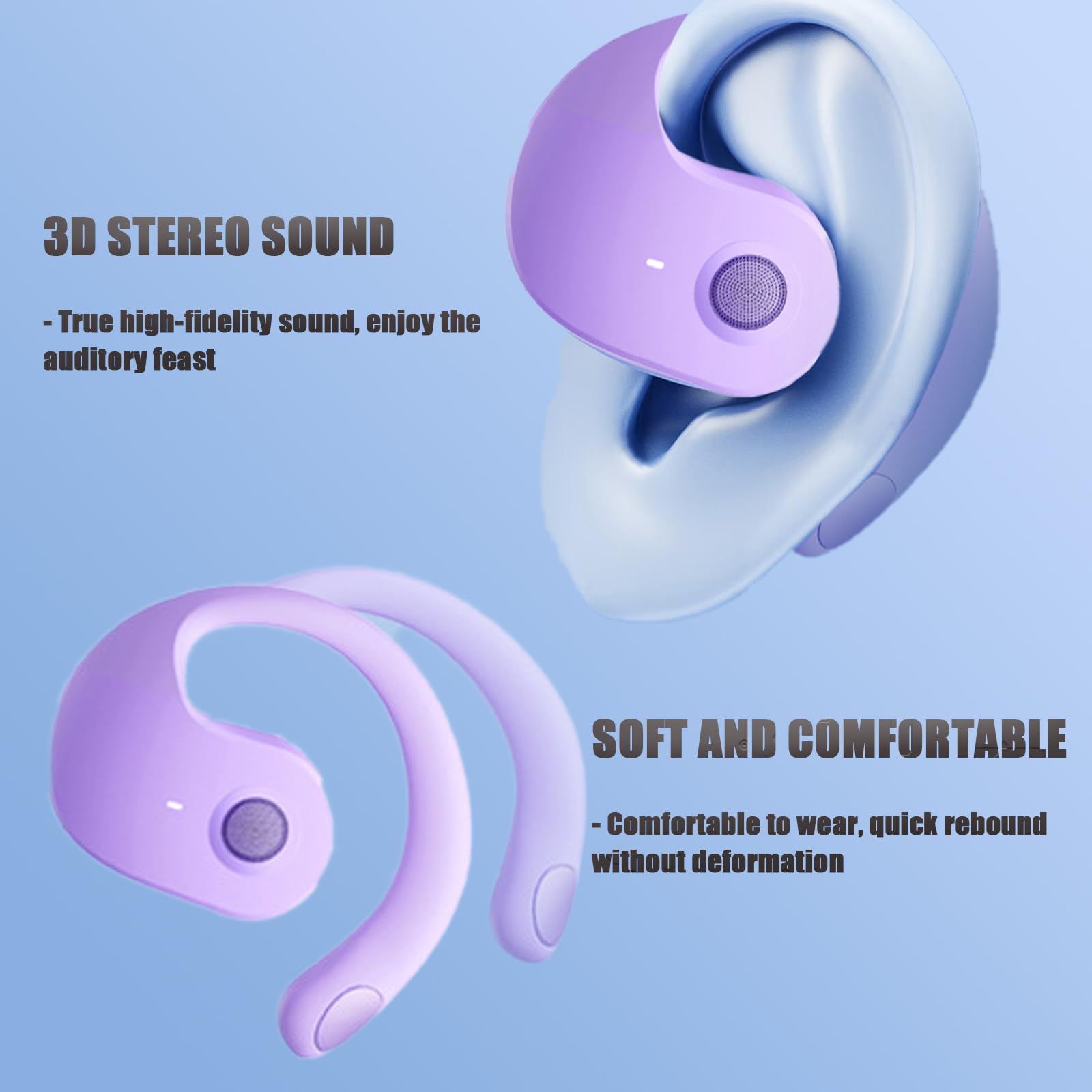 Wireless Bluetooth Earphones OWS Open Ear Hanging Headphones with Bluetooth 5.4, HiFi Stereo Sound & Noise Cancelling - Lightweight Comfortable for Running, Sports, Workouts & Daily Use (Purple)