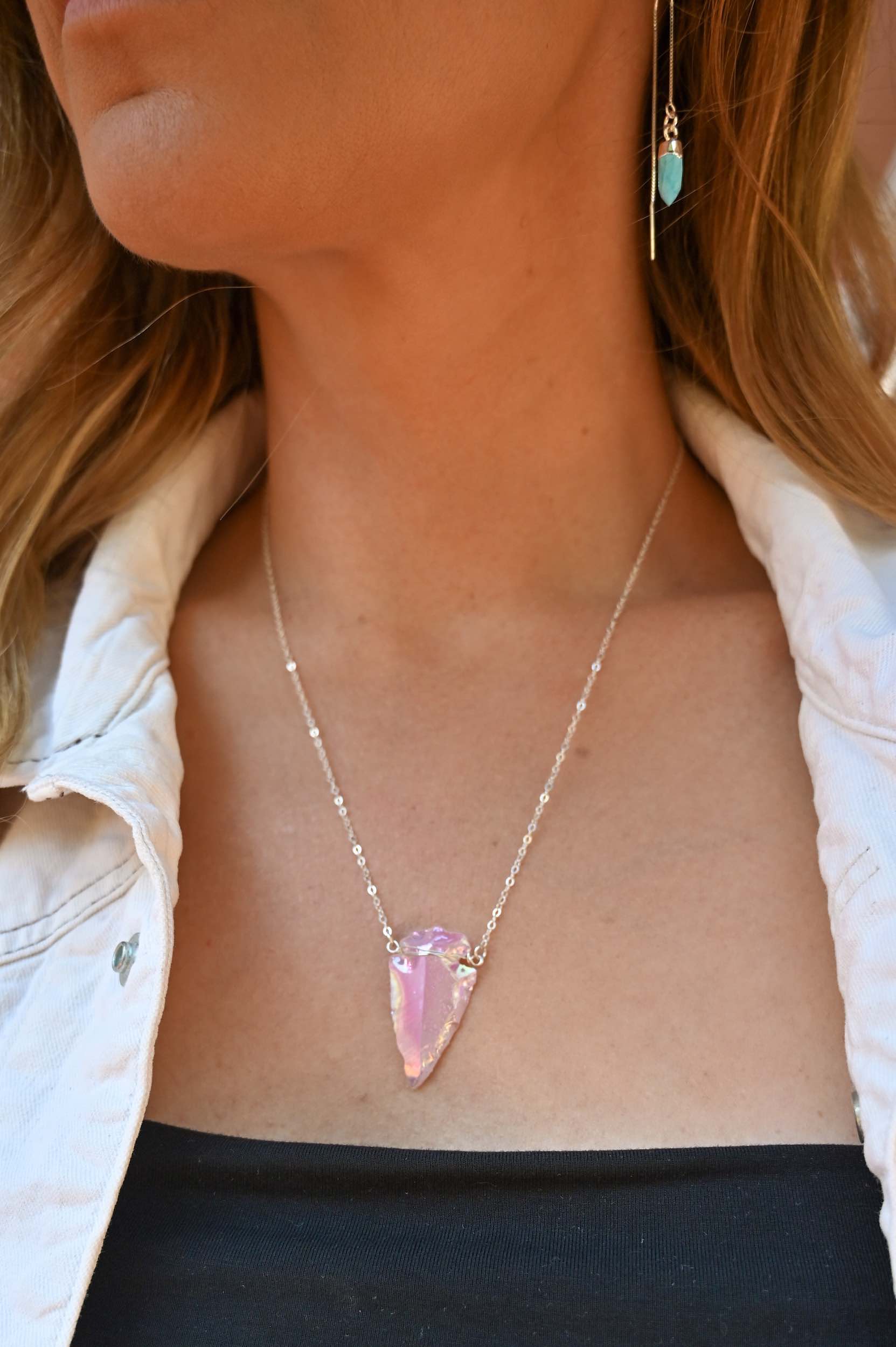 Angel Baby Aura Rose Quartz Arrowhead Silver Necklace - Healing Crystal Jewelry for Women, Spiritual Protection & Positive Energy - Perfect for Meditation, Yoga & Everyday Wear