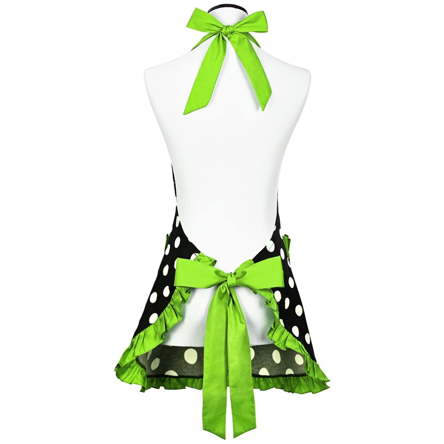 Vintage Polka Dot Apron for Women - Adjustable Ruffled Retro Apron with Pockets - 1950s Style Green Kitchen Apron - Perfect for Cooking, Baking, Halloween Costume & Mother's Day Gift