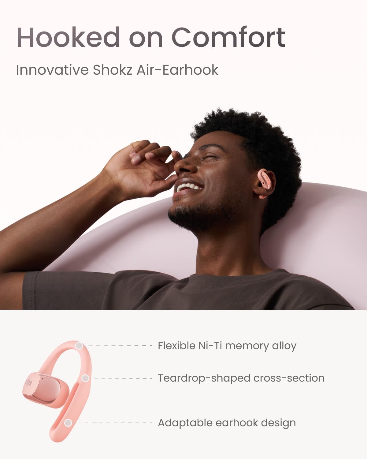 SHOKZ OpenFit Air Open-Ear True Wireless Bluetooth Headphones - IPX4 Water Resistant, Secure Earhook Design for Running, Workouts & Daily Use - Pink Wireless Earbuds for Sports, Gym & Outdoor Activities