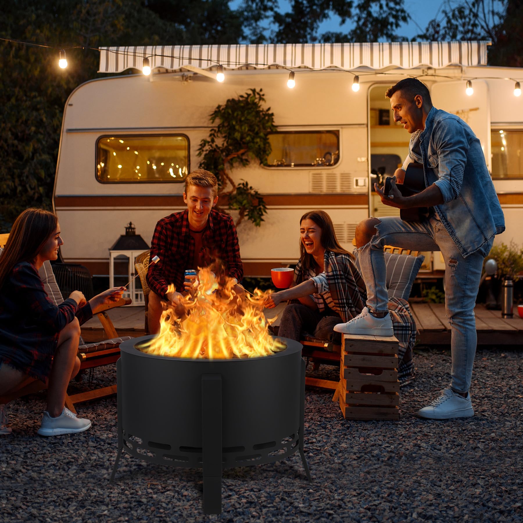 GARVEE 26 Inch Smokeless Fire Pit with Ash Tray - Adjustable Wood Burning Outdoor Fireplace with Fire Poker & Dust Bag - Perfect for Backyard BBQ, Camping, Bonfire Nights and Patio Gatherings