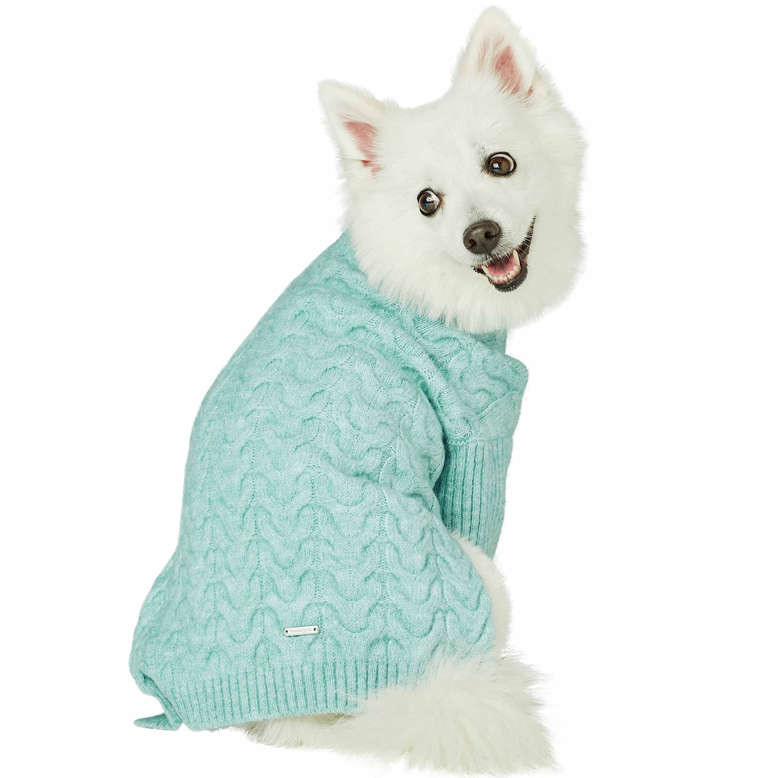Blueberry Pet 2023 Classic Fuzzy Knit Turtle Neck Dog Sweater - Heathered Jade, 14