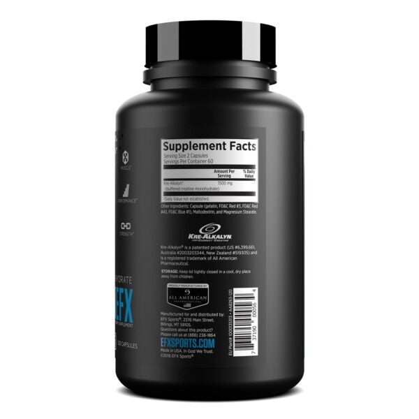 EFX Sports Kre Alkalyn EFX - 120 Capsules | Creatine Supplement for Muscle Growth, Strength & Performance | Pre-Workout & Post-Workout Recovery
