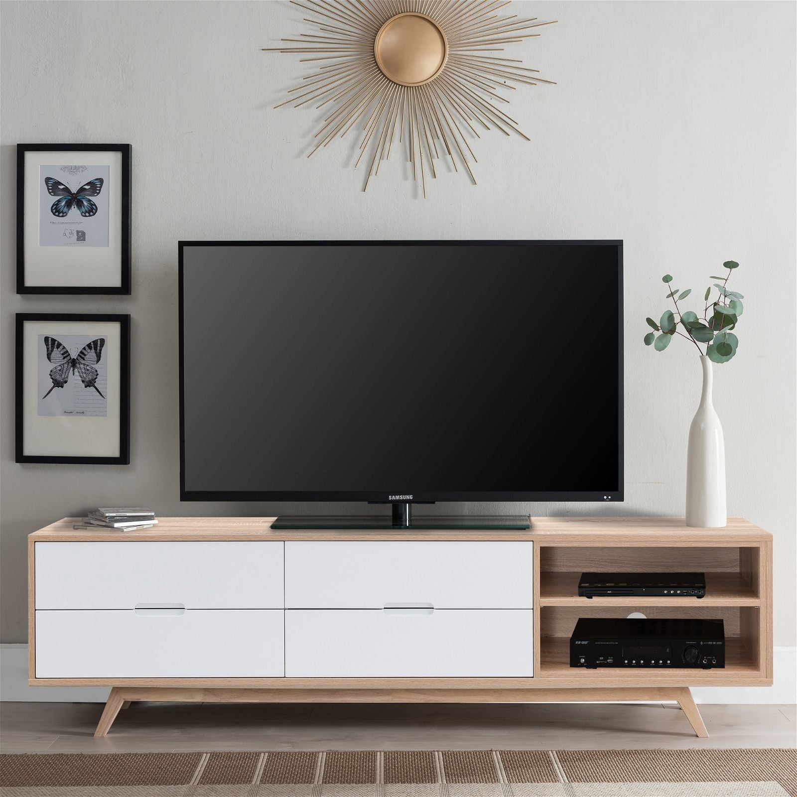 Criterion 1800mm Oak White Tuscany TV Stand Entertainment Unit - Perfect for Living Room, Home Theater & Media Storage