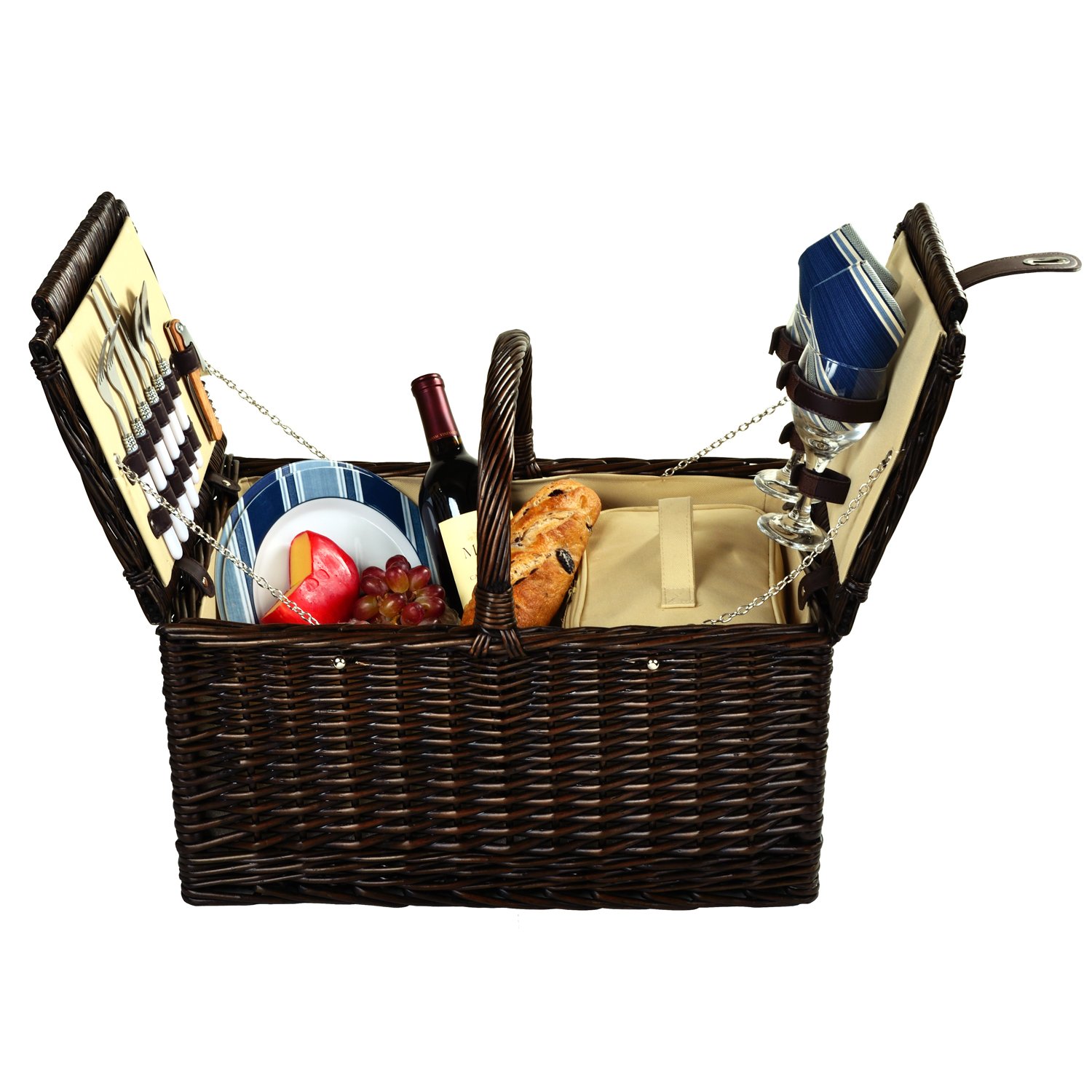 Premium Surrey Picnic Basket for 2 - Insulated Outdoor Picnic Bag with Accessories (Blue) - Perfect for Beach, Park, Camping & Romantic Dates