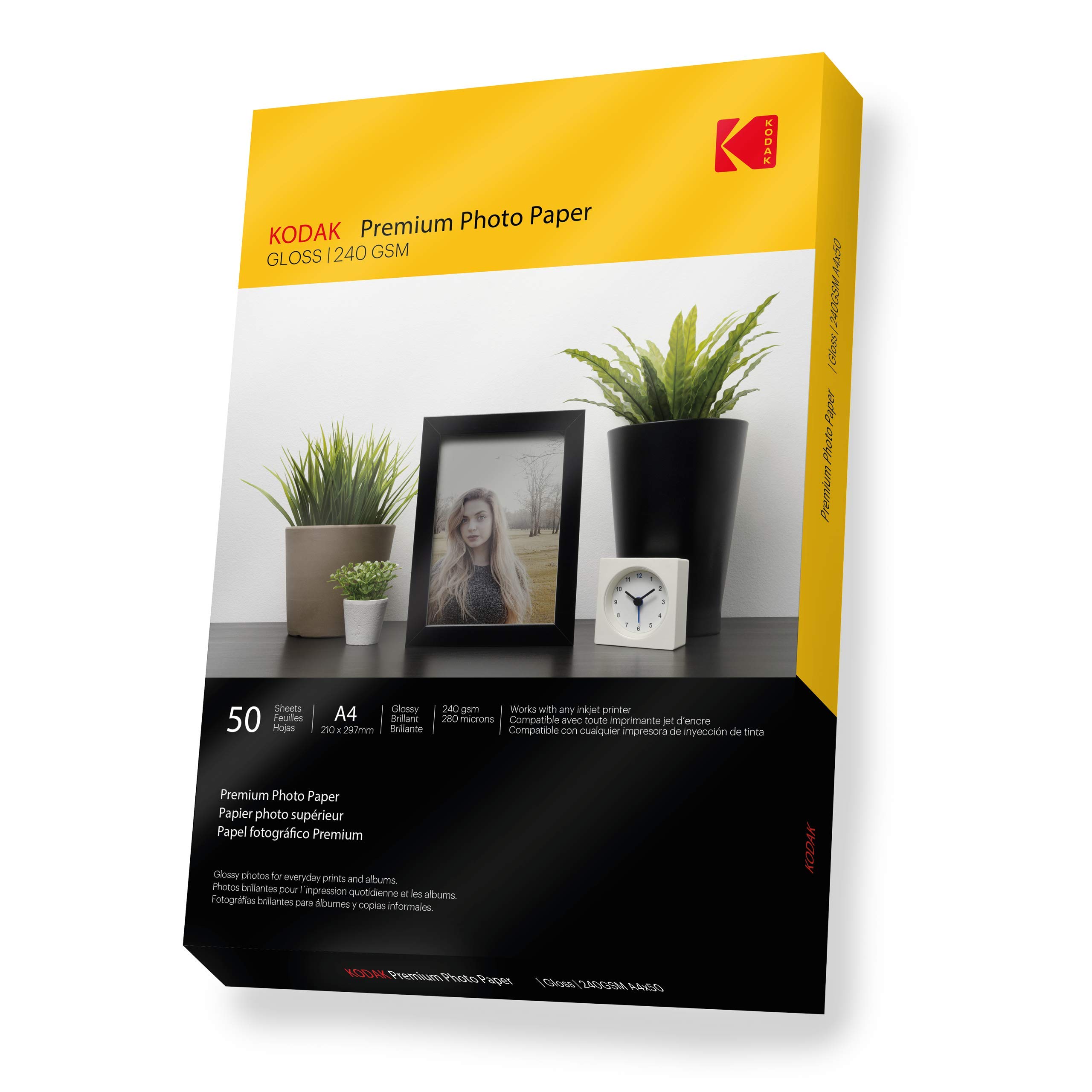 Kodak Glossy Photo Paper A4 Size 240gsm | Premium High Gloss Inkjet Printer Paper for Vibrant Photos (50 Sheets) - Perfect for Photo Albums, Scrapbooking & Professional Printing