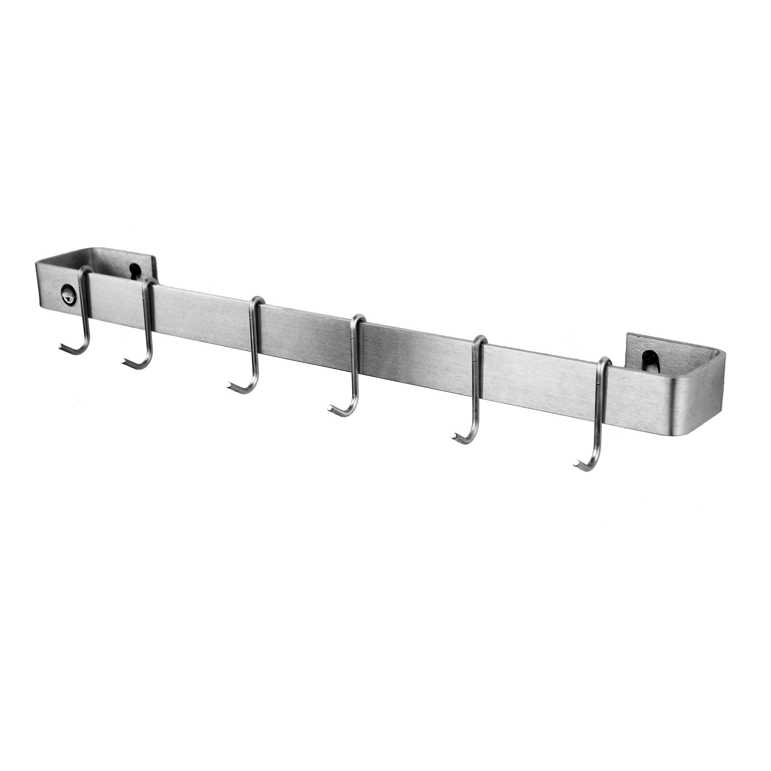 Enclume Handcrafted 30-Inch Stainless Steel Wall Mounted Utensil Rack with 6 Hooks - Perfect for Kitchen Organization & Space Saving Storage