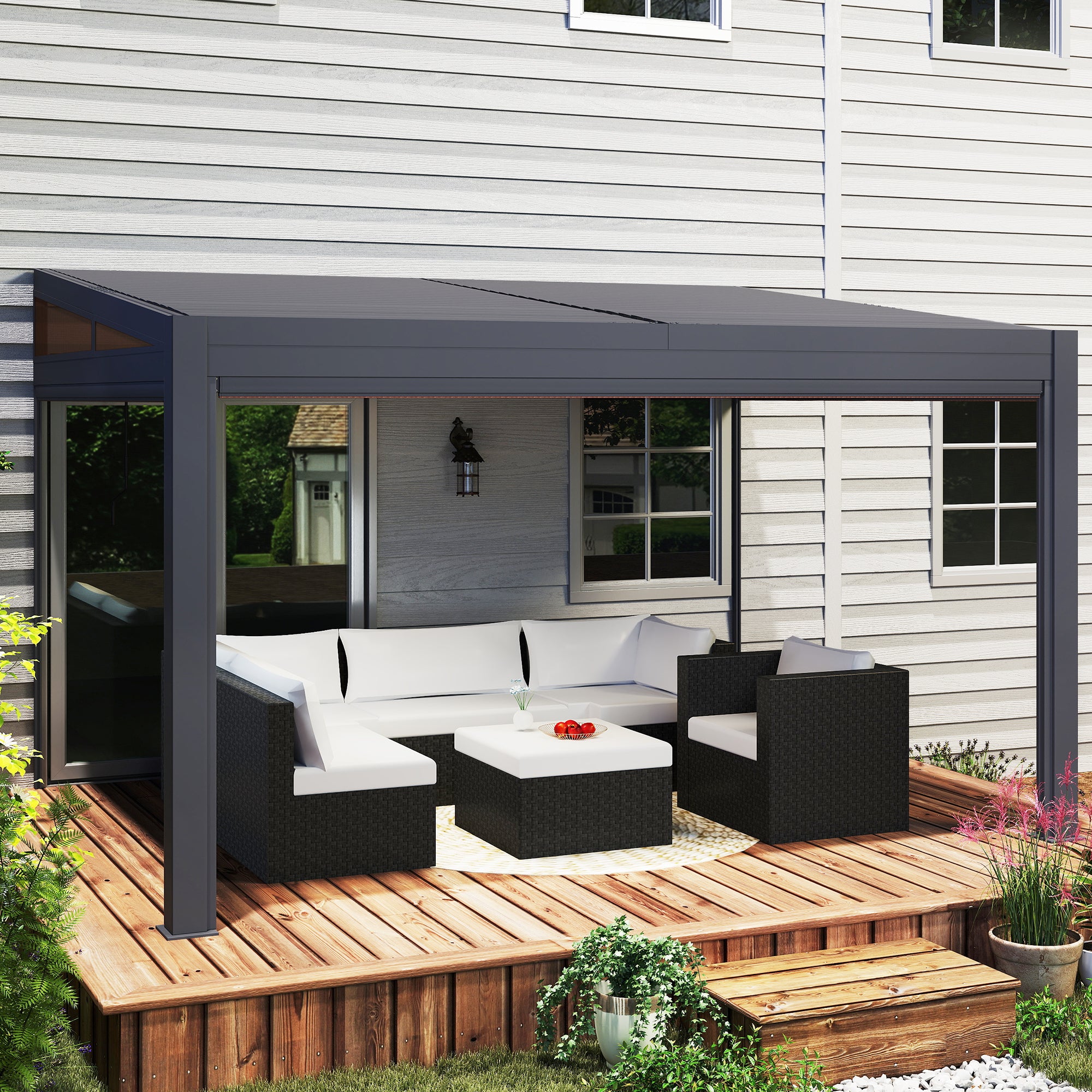 EROMMY 10x13 Attached Pergola with Adjustable Louvered Roof - Outdoor Patio Cover for Backyard, Deck & Garden - Perfect for Shade, Relaxation & Entertaining