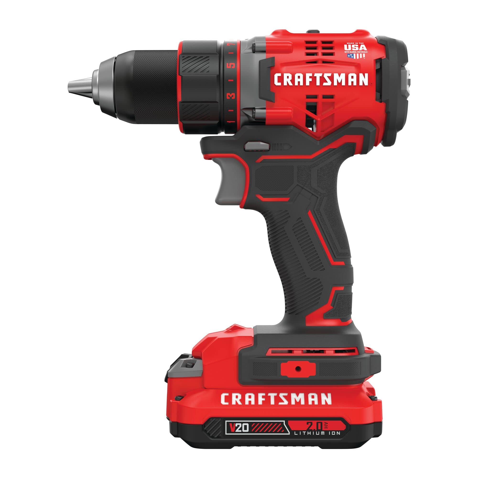 CRAFTSMAN 20V MAX Cordless Drill Driver with 1/2 Inch Keyless Chuck - Includes 2 Batteries & Charger (CMCD720D2) - Perfect for DIY Projects, Home Repairs & Construction Work