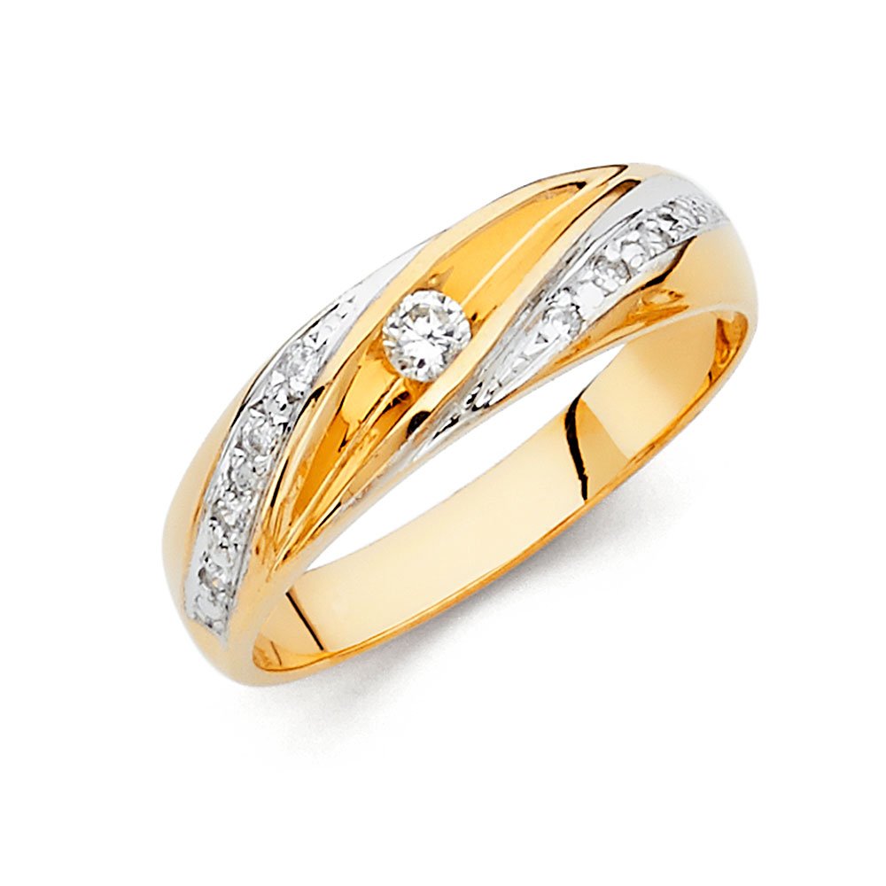 14K White & Yellow Gold Two-Tone Round Cubic Zirconia Men's Wedding Band Ring - Anniversary Gift for Him, Engagement Jewelry, Luxury CZ Ring for Special Occasions
