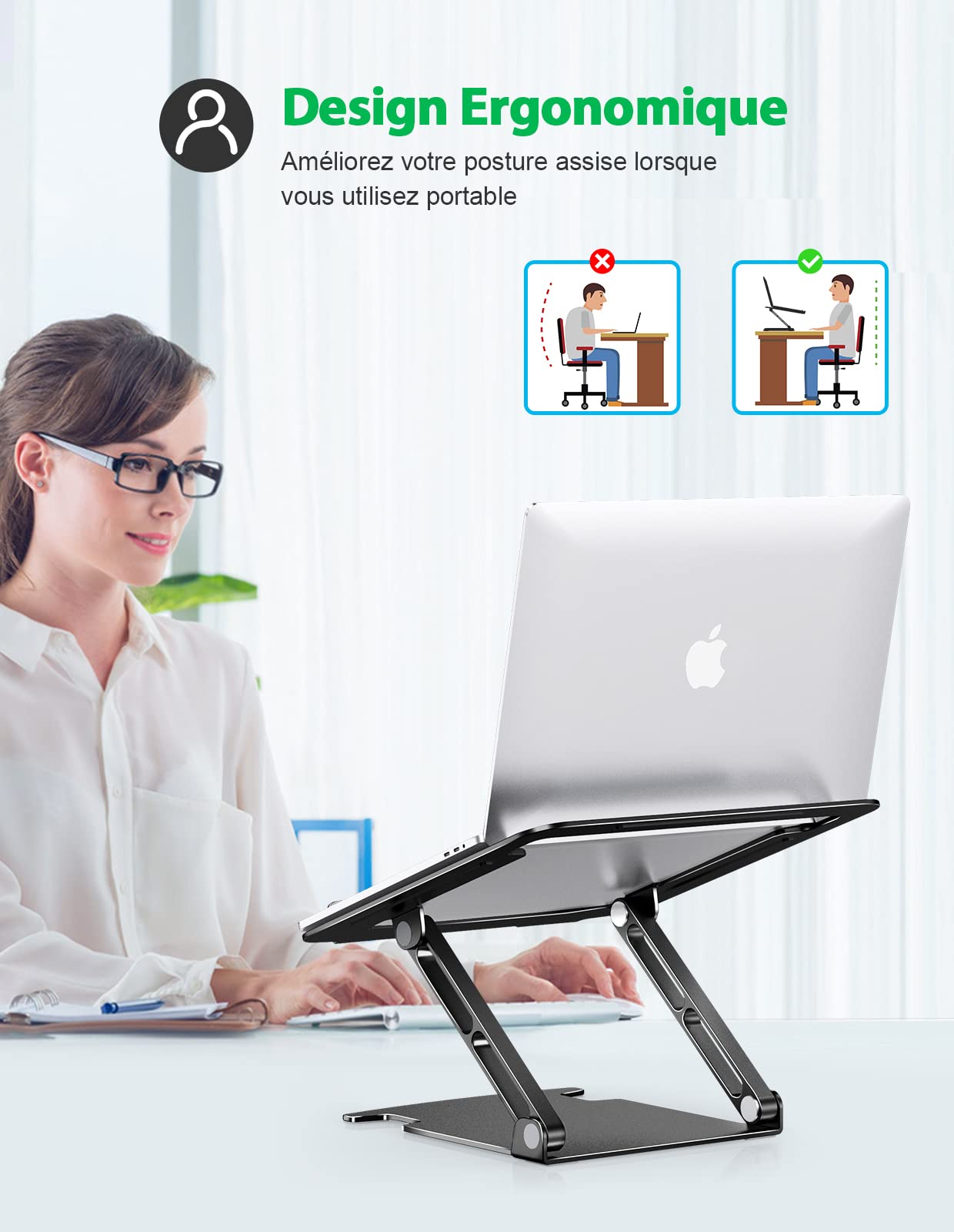 Glangeh Aluminum Cooling Laptop Stand - Adjustable Dual-Axis Rotation, Foldable & Ergonomic Design for MacBook Pro & 10-16 Inch Laptops - Perfect for Home Office, Gaming & Workspace Setup