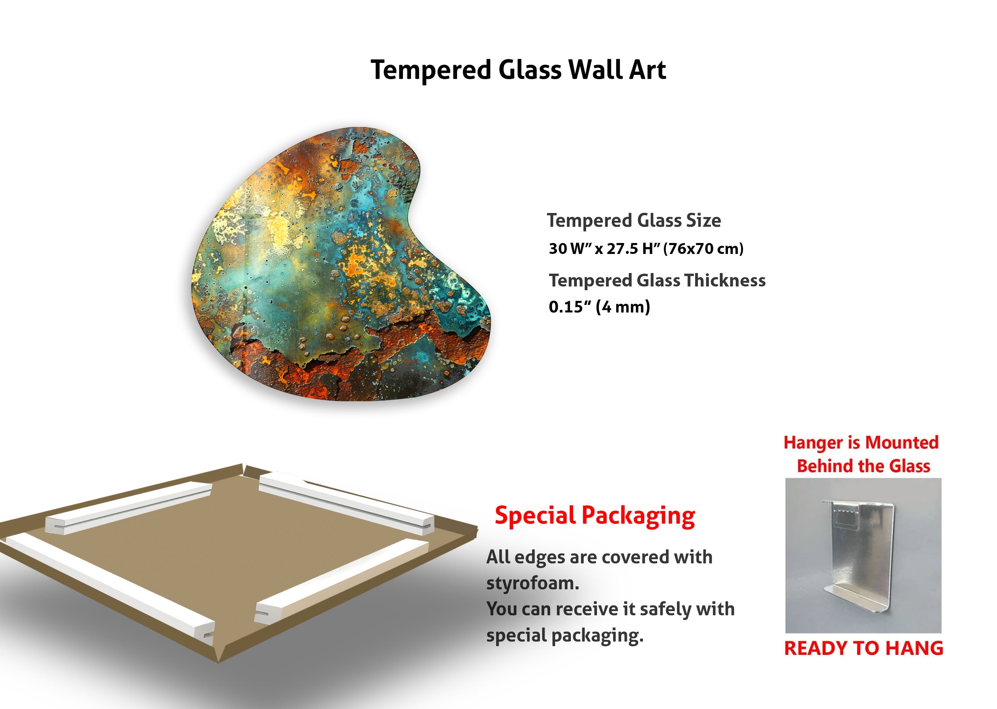 Abstract Green Irregular Glass Wall Art - Modern Handmade Home Decor for Living Room, Bedroom & Office - Unique Contemporary Art Piece for Interior Design