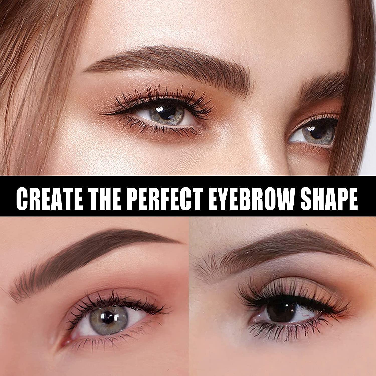 Glowhouse Eyebrow Stamp Kit - 3 Eyebrow Stencils & 2 Eyebrow Mascara Brushes for Perfect Shaping & Coloring | DIY Eyebrow Makeup at Home, Salon, Travel