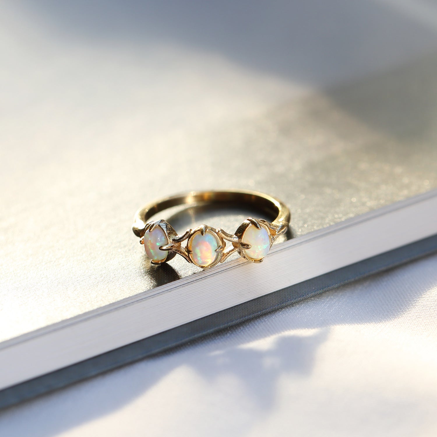 14K Gold 3 Stone Opal Rings for Libra Birthstone | Elegant Zodiac Jewelry for Women | Perfect Gift for Birthday, Anniversary & Special Occasions