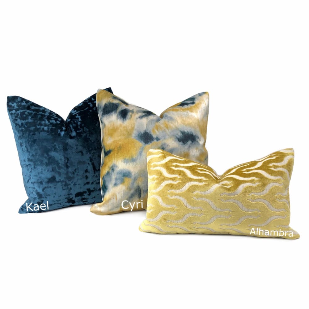 Kael I Dark Blue Abstract Distressed Tonal Velvet Pillow Cover - Luxury Home Decor for Sofa, Bed & Living Room