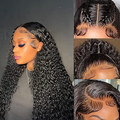 AYMMOLI 22 Inch Water Wave Lace Front Human Hair Wigs - 180% Density Wet & Wavy Glueless Wig with 13x4 HD Transparent Lace, Pre-Plucked with Baby Hair - Natural Looking Curly Wigs for Black Women | Perfect for Daily Wear, Parties, Cosplay & Special Occasions