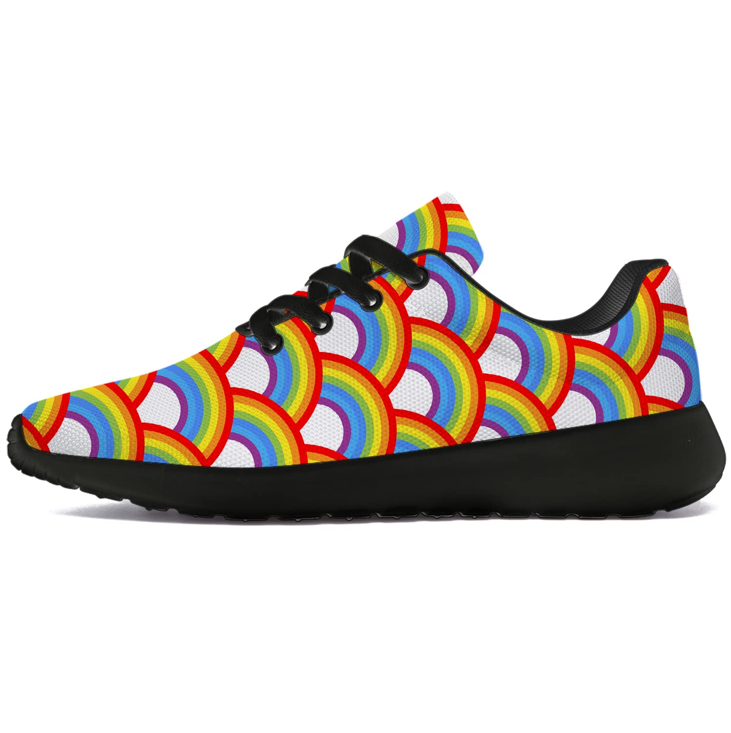**Rainbow Running Shoes for Women & Men - Lightweight Walking & Tennis Sneakers - LGBTQ Pride Shoes for Gay & Lesbian - Unisex Comfortable Athletic Footwear - Perfect for Workouts, Casual Wear & Pride Events - Size 5 Men/7 Women Black**