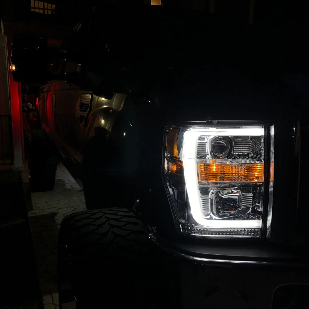 Ford Super Duty 2008-2010 Projector Headlights with OLED Halos & DRL - Clear/Chrome Options for Enhanced Night Driving & Off-Road Visibility
