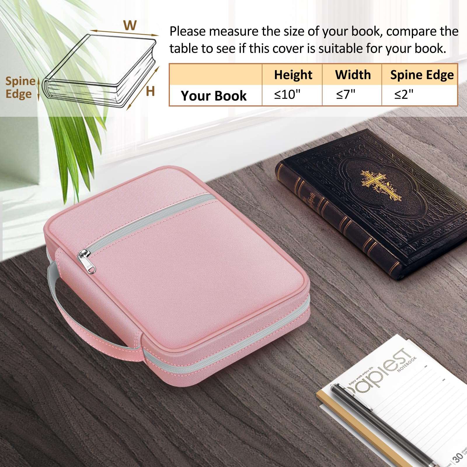 FINPAC Bible Cover with Handle & Zippered Pocket - Durable Protective Book Case for Church, Travel & Daily Use - Perfect Gift for Women, Men & Mothers (Rose Gold) - Ideal for Bible Study, Worship Services & Commuting