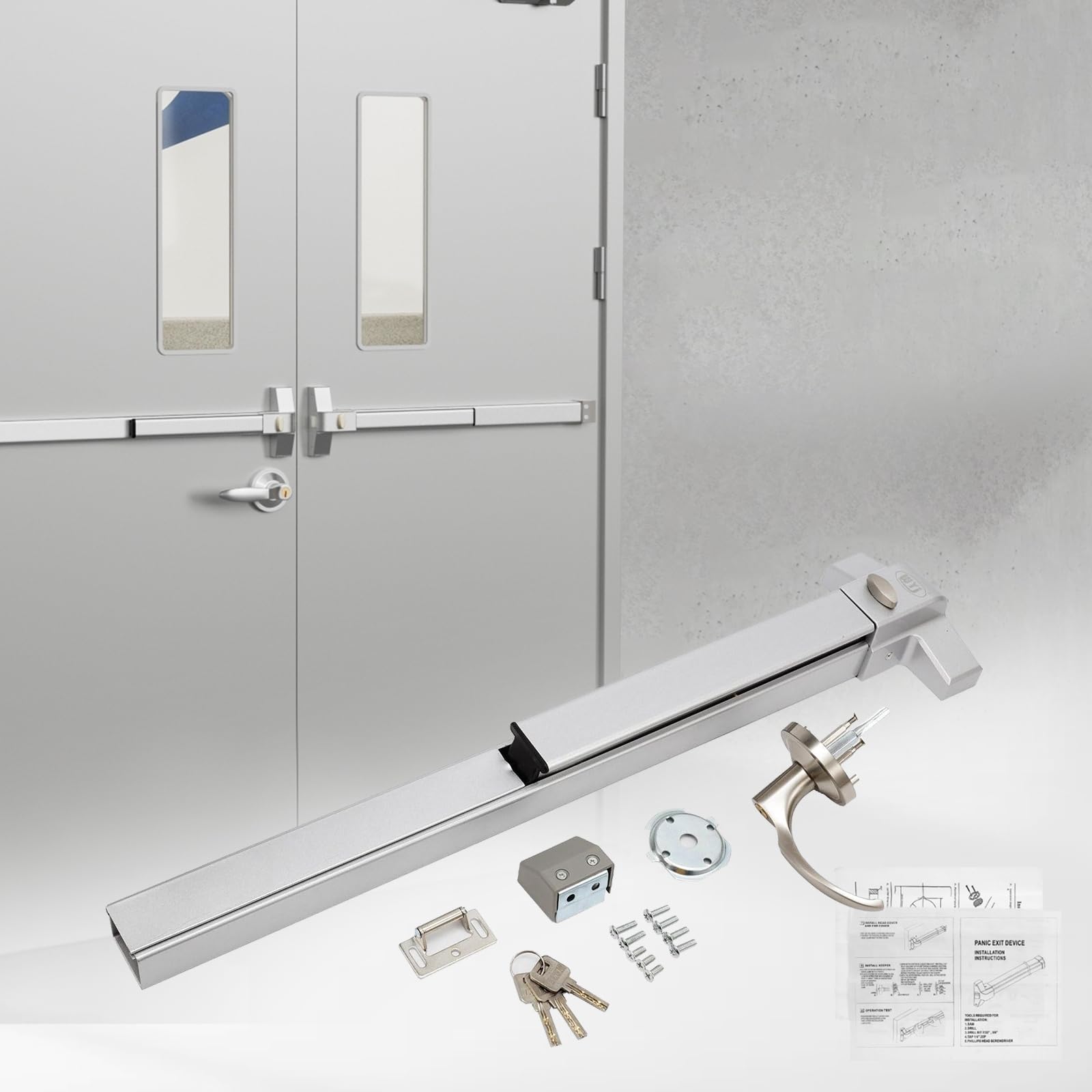 Stainless Steel Panic Bar Exit Device - Commercial Grade Push Bar Door Lock with Exterior Lever for 28-41