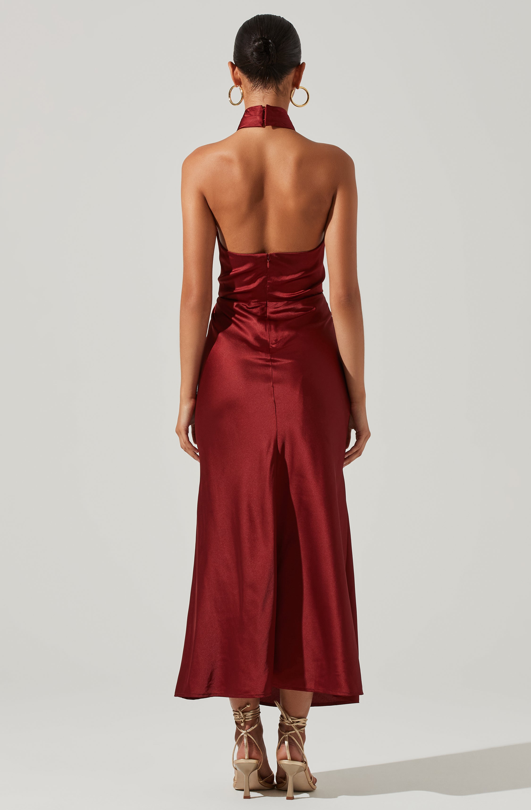 Marissa Satin Halter Neck Midi Dress for Women | Elegant Summer Cocktail Party & Wedding Guest Outfit