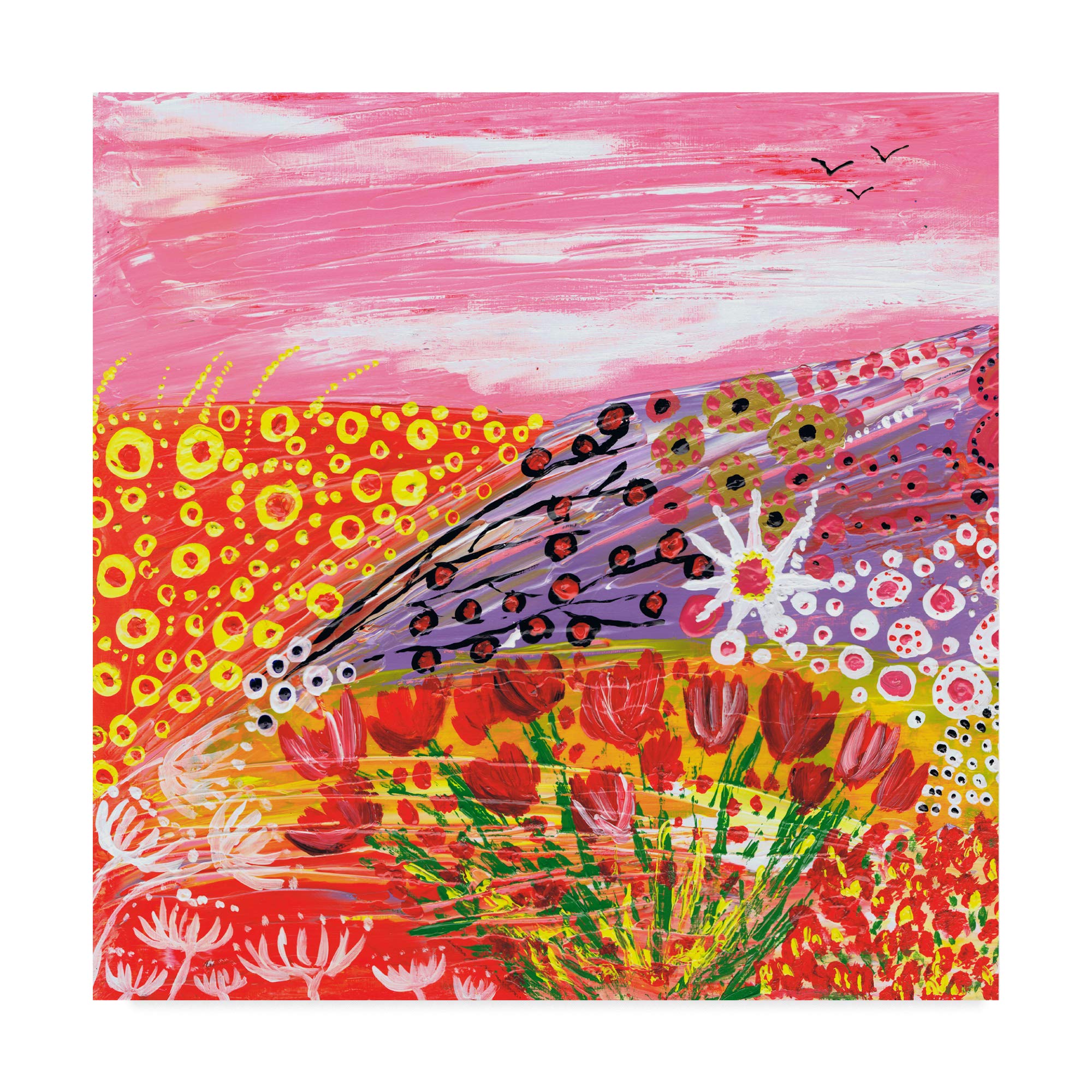 Trademark Global Caroline Duncan 'Tulips in Spring Pink Sky' Canvas Wall Art Print - Floral Home Decor for Living Room, Bedroom & Office