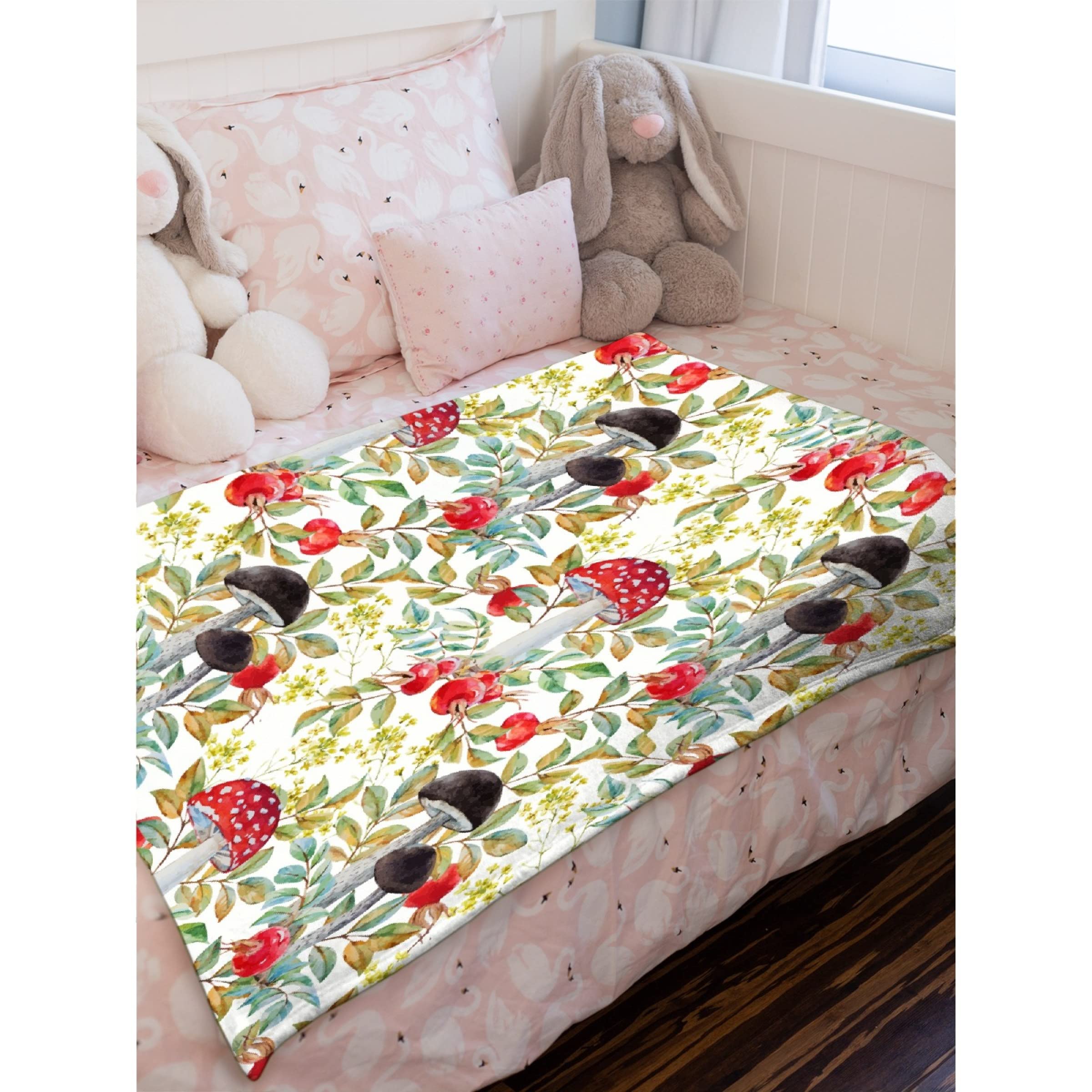 **Avalokitesvara Mushroom Autumn Leaves Flannel Blanket - Ultra Soft & Warm 40x30 Inch Cozy Throw for Bed, Couch, Sofa - Perfect for Pets, Fall Decor & Home Comfort**