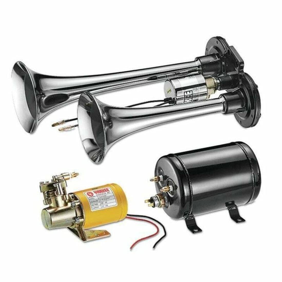 Audiopipe THSY2050CHT Compact Air Horn Kit with Compressor - Loud 150dB Train Horn for Trucks, Cars, Boats & Motorcycles - Easy Installation & Weatherproof Design