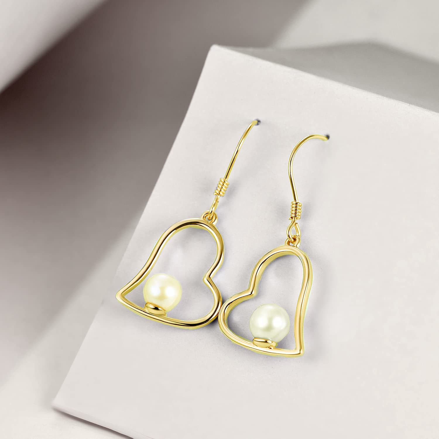 Pearl Heart Earrings for Women - S925 Sterling Silver Dangle Earrings, Fashionable Valentine's Day Birthday Gift for Her | Perfect for Date Night, Parties & Special Occasions