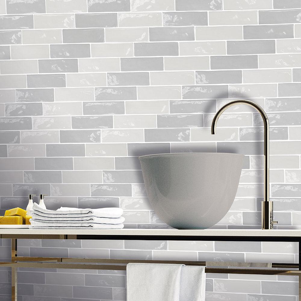 Premium Acquarella Grey 60x200 Glossy Ceramic Subway Tile - Perfect for Kitchen Backsplash, Bathroom Walls & Modern Interior Design