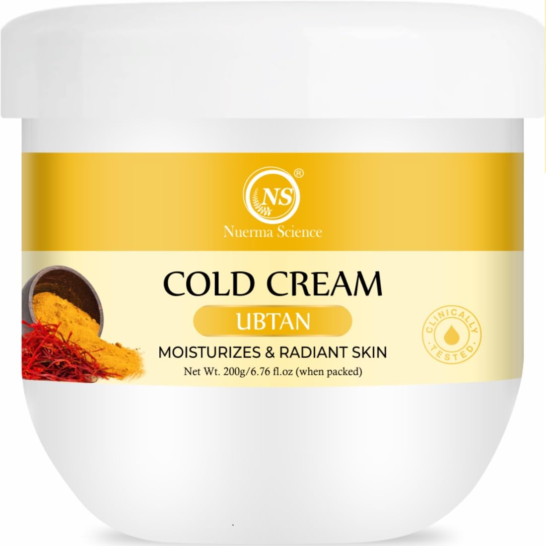 Nuerma Science Ubtan Nourishing Cold Cream with Turmeric, Milk Protein & Saffron for Radiant Skin | Reduces Dark Spots & Dry Skin | Deep Hydrating & Moisturizing Winter Cream - 200 GM | Perfect for Dry Winter Skin Care & Nighttime Moisturizing Routine