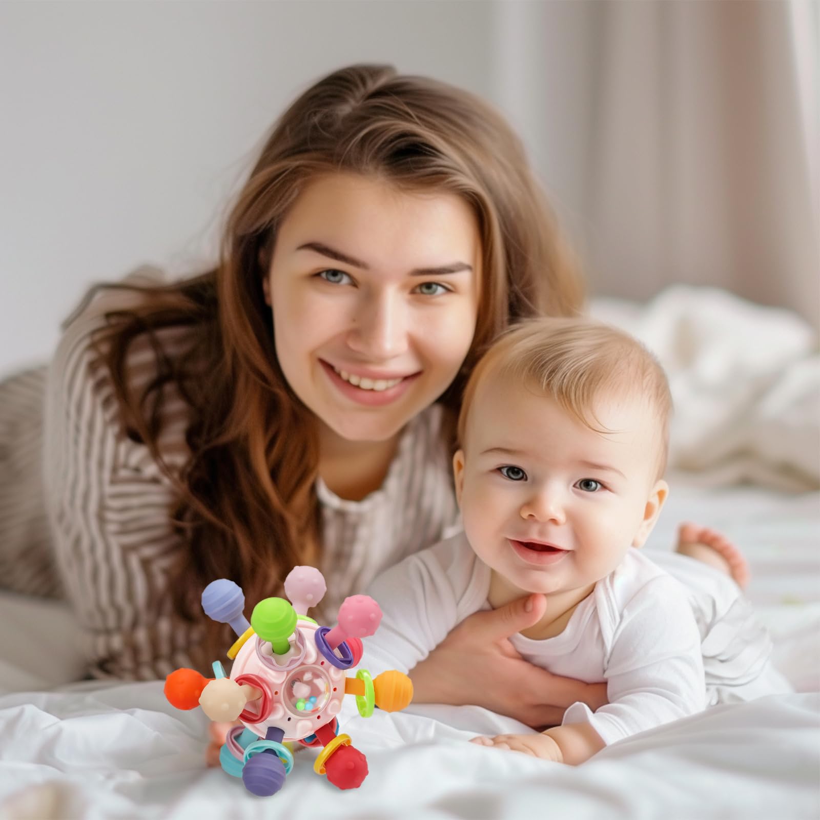 Montessori Baby Teething Toys for 0-12 Months - Food Grade Sensory Teether & Developmental Learning Rattle Toys - Perfect Gift for Newborn Boys & Girls - Ideal for Soothing Gums, Sensory Exploration & Early Learning