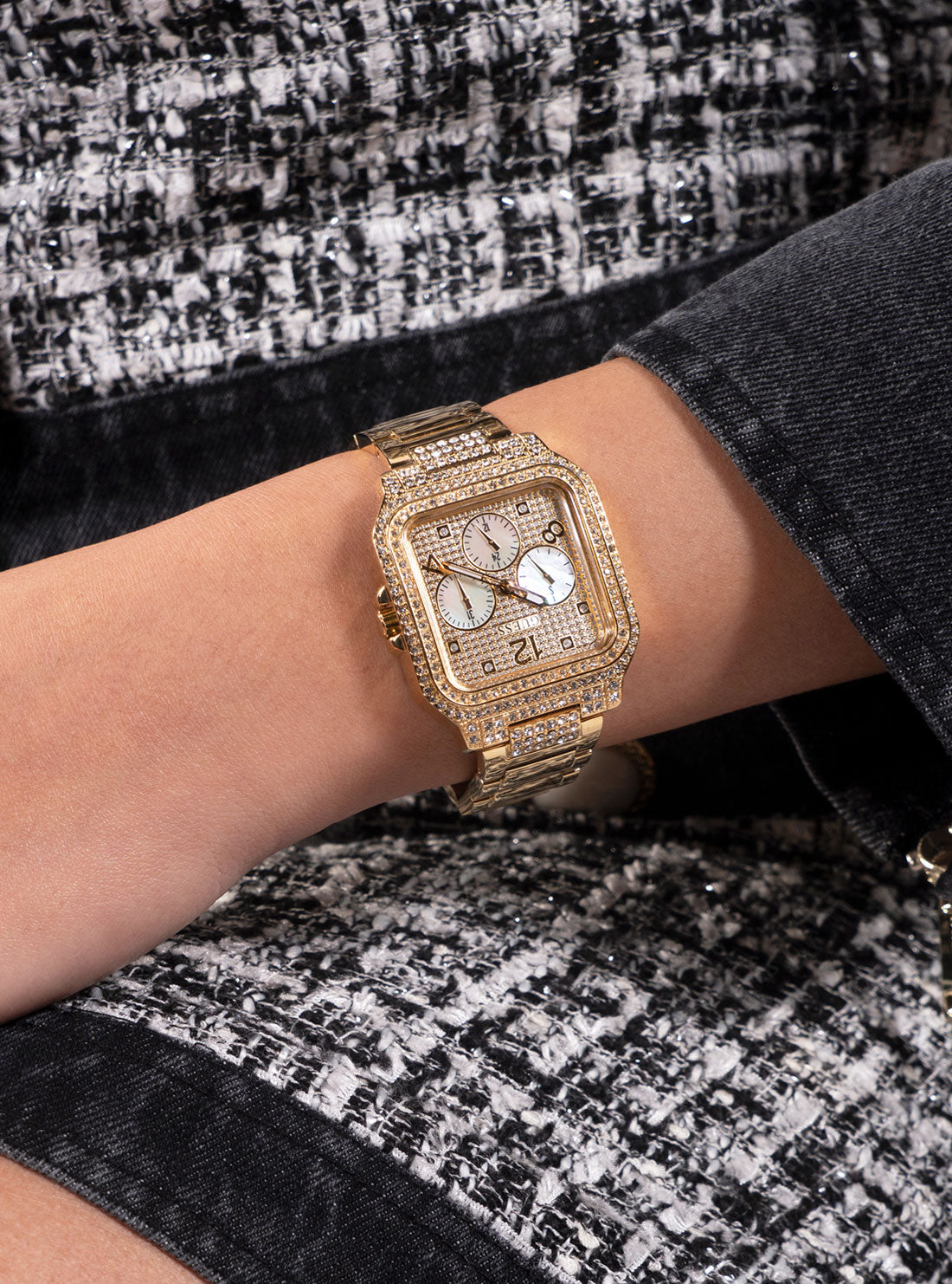 Elegant Gold Deco Glitz Watch for Women - Luxury Fashion Timepiece with Rhinestones - Perfect for Parties, Weddings & Special Occasions