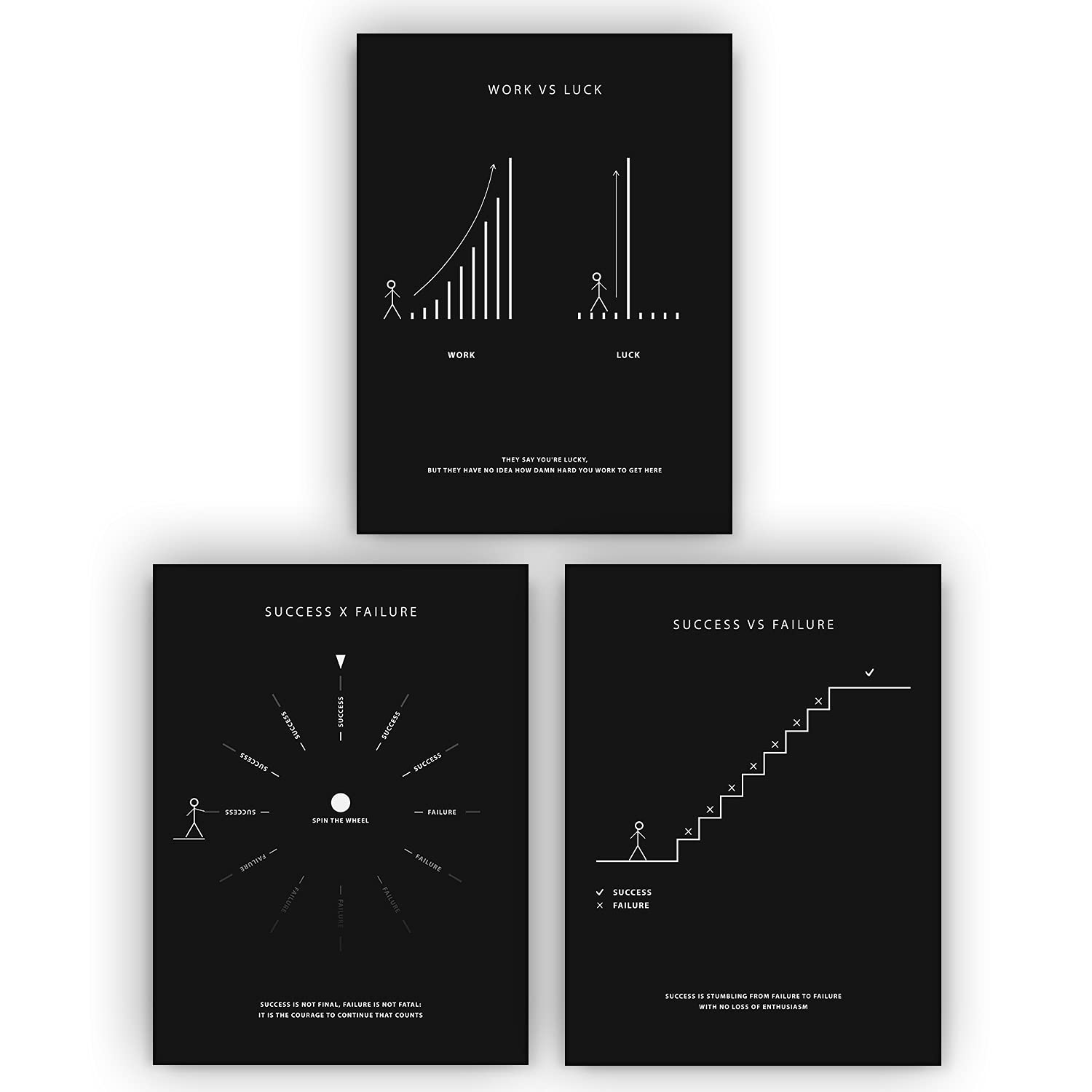3-Piece Minimalist Success Motivational Wall Art Canvas Prints - 18