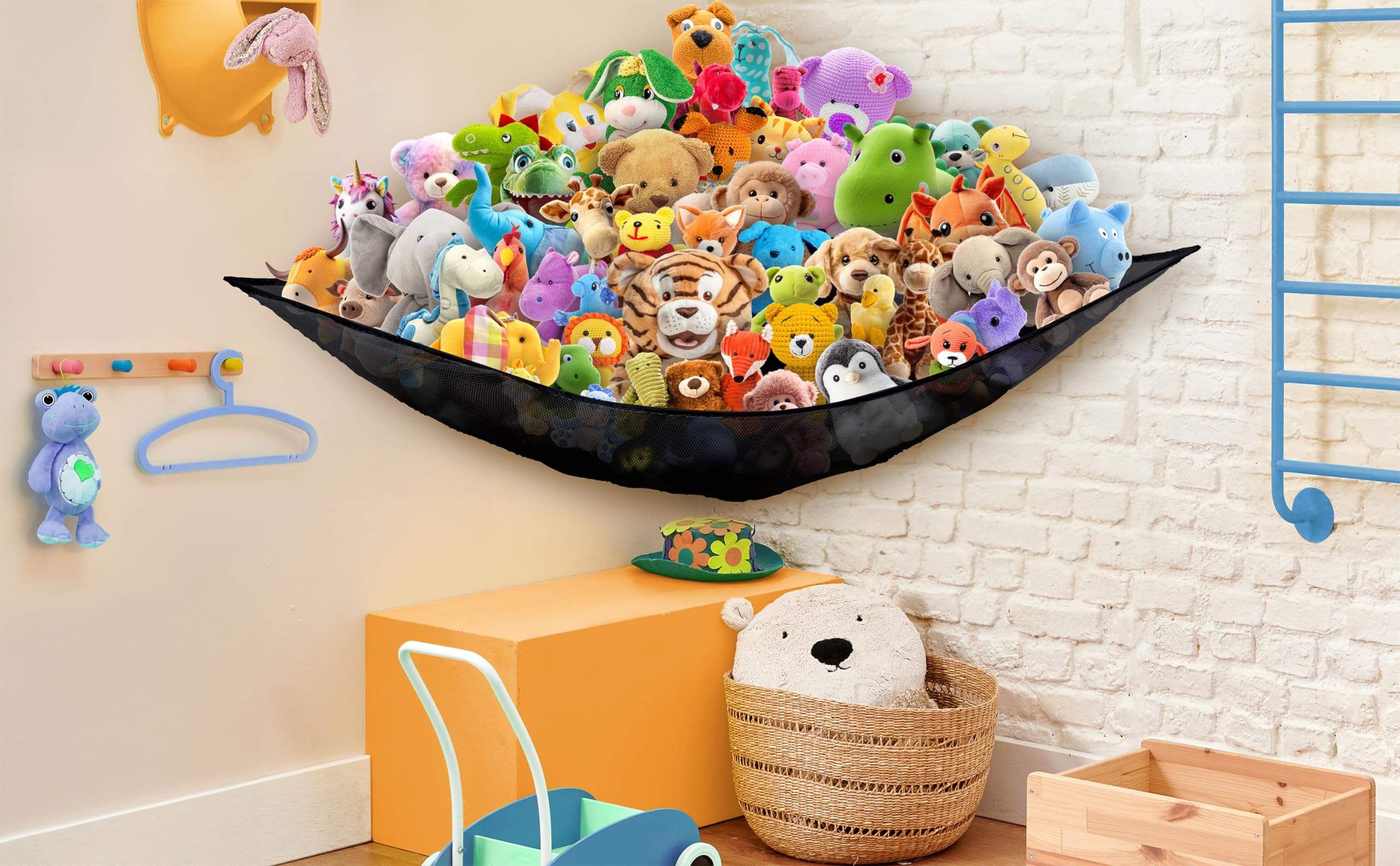 2 Pack Stuffed Animal Hammock for Kids - Corner Hanging Toy Storage Organizer for Bedroom & Nursery - Soft Fabric Toy Net Holder (Black) - Perfect for Storing Plush Toys, Dolls & Stuffed Animals in Small Spaces