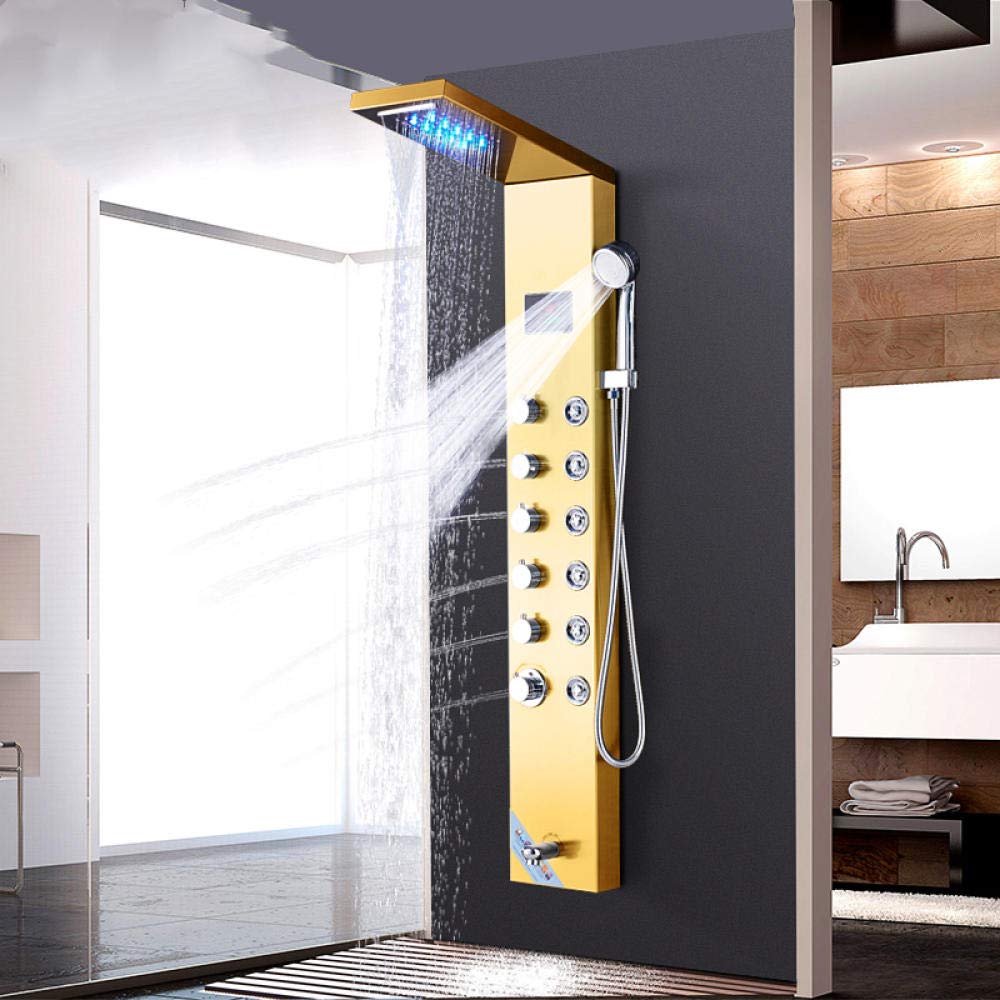 Golden Brushed Waterfall Rainfall Shower Panel with Hot & Cold Mixer Tap - Luxury Bathroom Upgrade for Spa-Like Experience